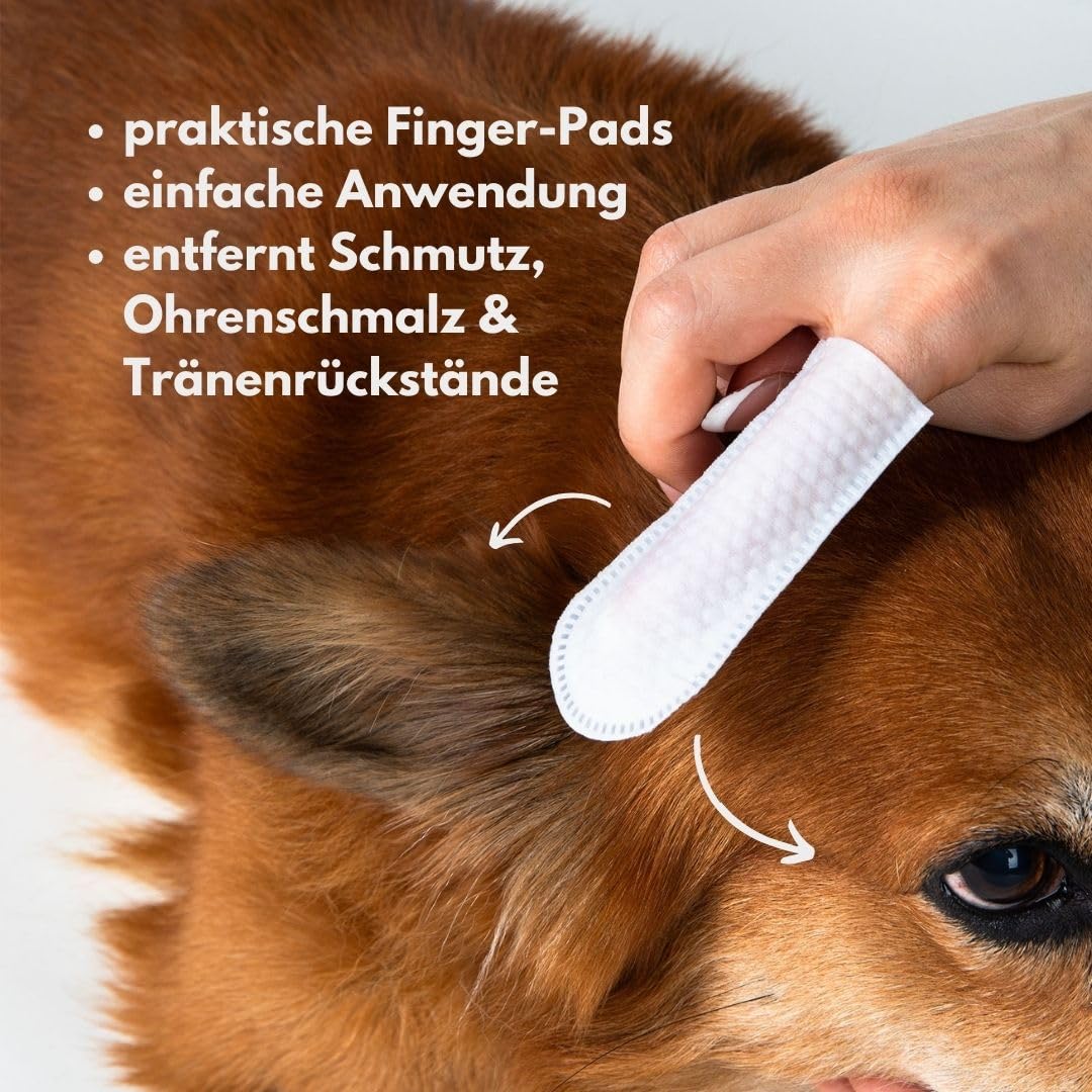 Emmi-pet Finger-Pads für Hunde & Katze, Einweg-Reinigungsfingerlinge für Ohren, Kinn & Augen, Reinigungstücher zur Pflege & Hygiene 50Stück