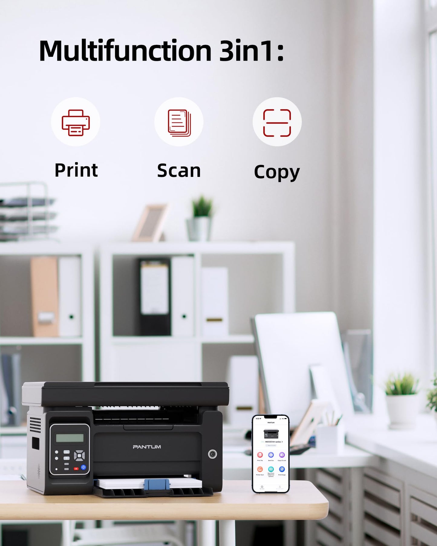 PANTUM M6500NW Laserdrucker Multifunktionsgerät mit Scanner und Kopierer,Drucker WLAN, Schwarz Weiss, Airprint, A4