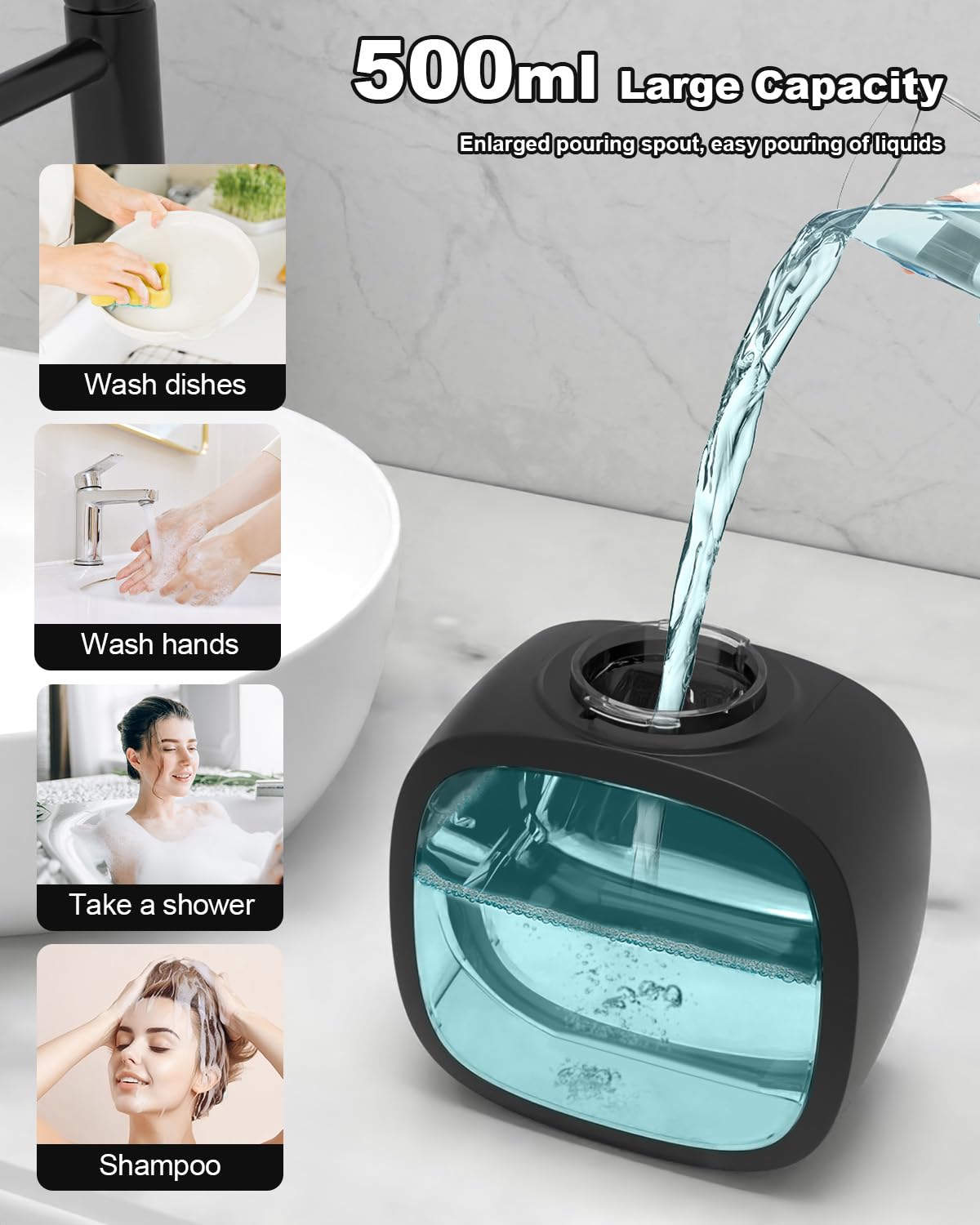 Dalugo Automatischer Seifenspender, USB C Seifenspender Wandbefestigung 500ml Elektrischer Seifenspender mit Sensor, Verstellbar Seifenspender Schwarz für Küche Badezimmer