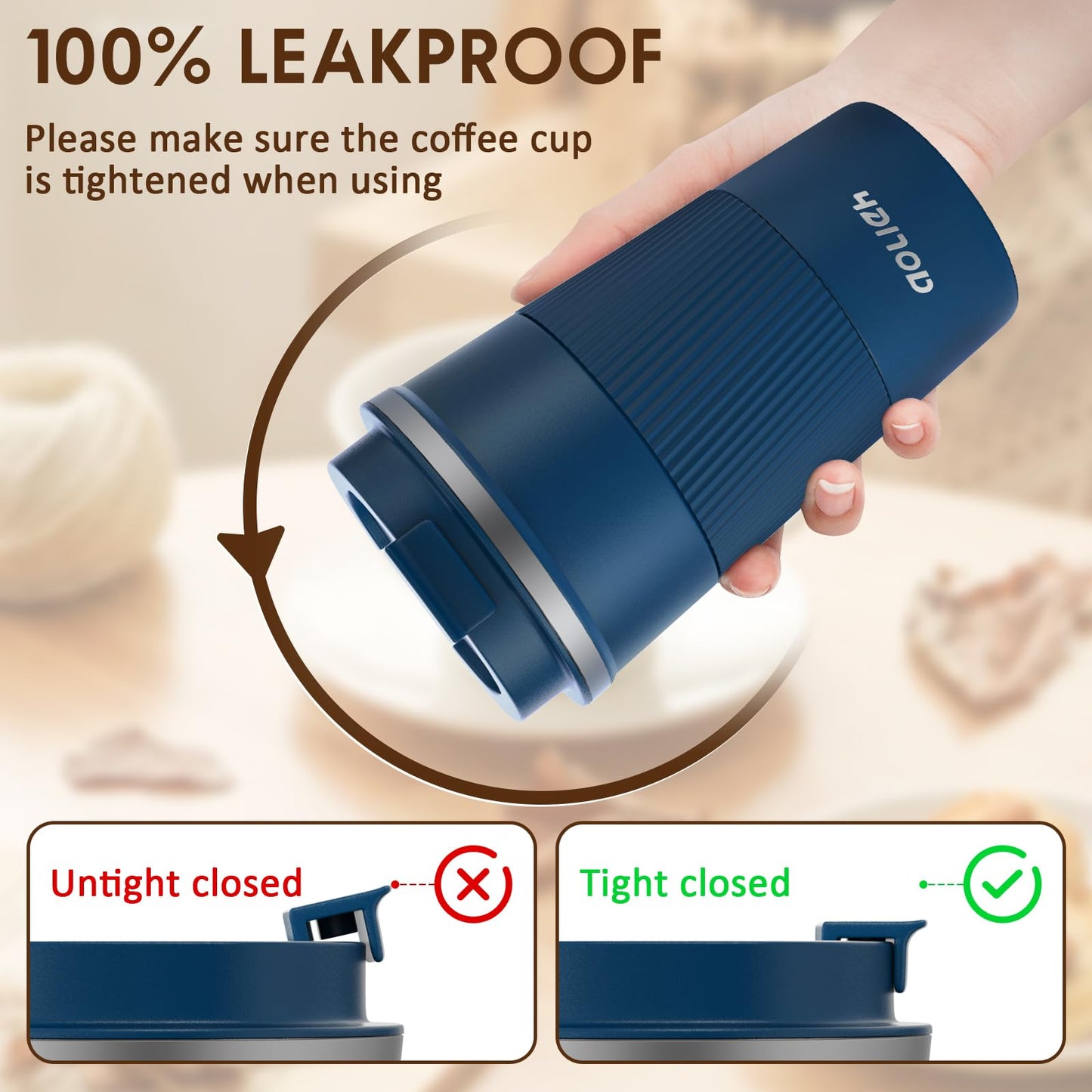 Aolieh Thermobecher, Kaffeebecher mit Auslaufsicherem Deckel, Thermobecher- Isolierbecher, Edelstahl Travel Mug, Kaffeebecher to go für heißes und kaltes Wasser Kaffee Tee