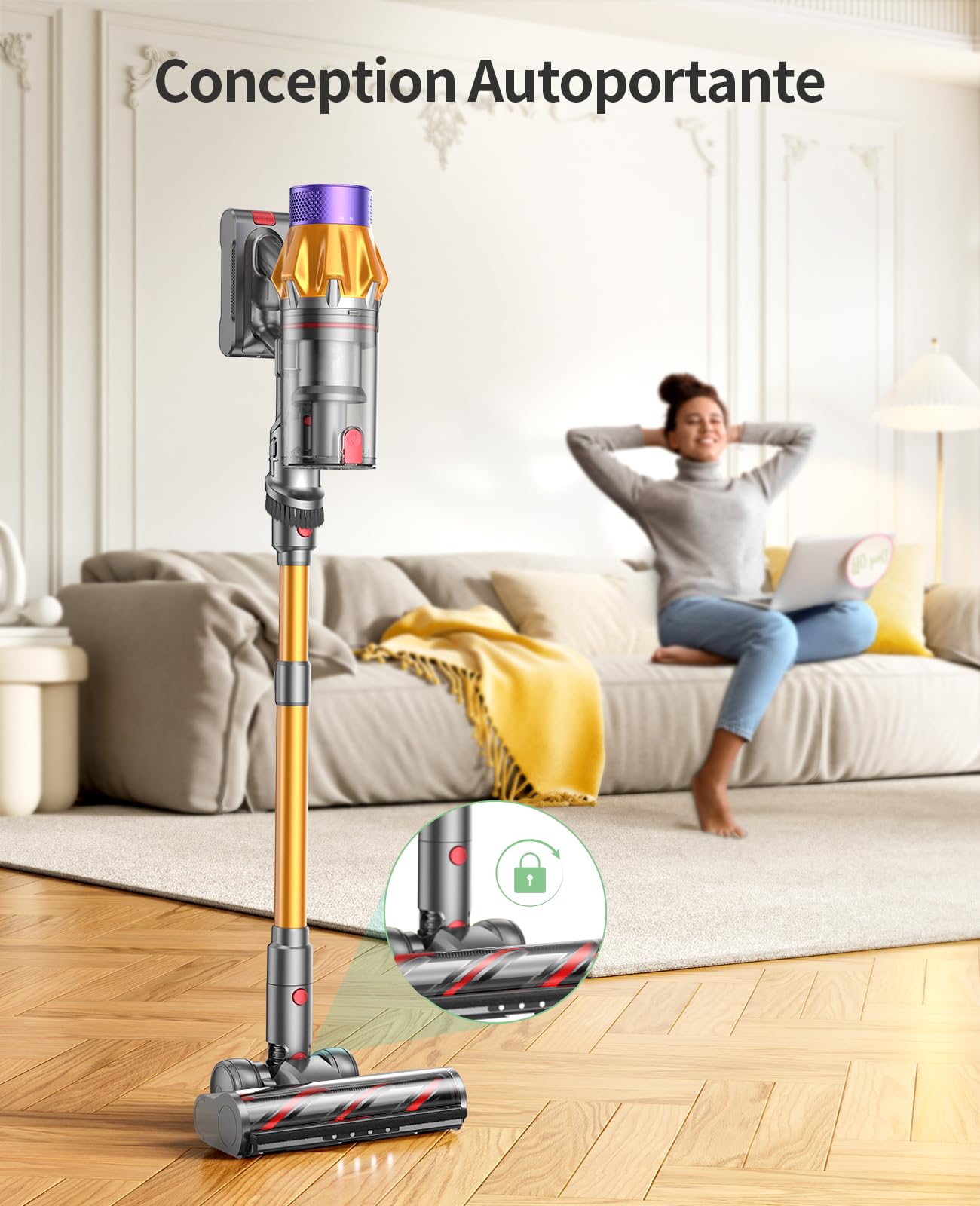 SunSare Akku Staubsauger, 45 KPa/550 W/60 Min. Kabelloser Staubsauger mit Touchscreen, 1,5-Liter-Staubbehälter für Böden/Teppiche/Tierhaare(X7A)