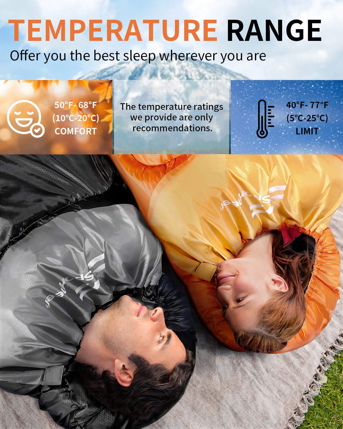 Schlafsack Outdoor - Sportneer Schlafsack Erwachsene und Kinder - Schlafsack Winter, Schlafsäcke, Camping Sleeping Bag Deckenschlafsack Leicht Tragbar für Camping Wandern Rucksackreisen