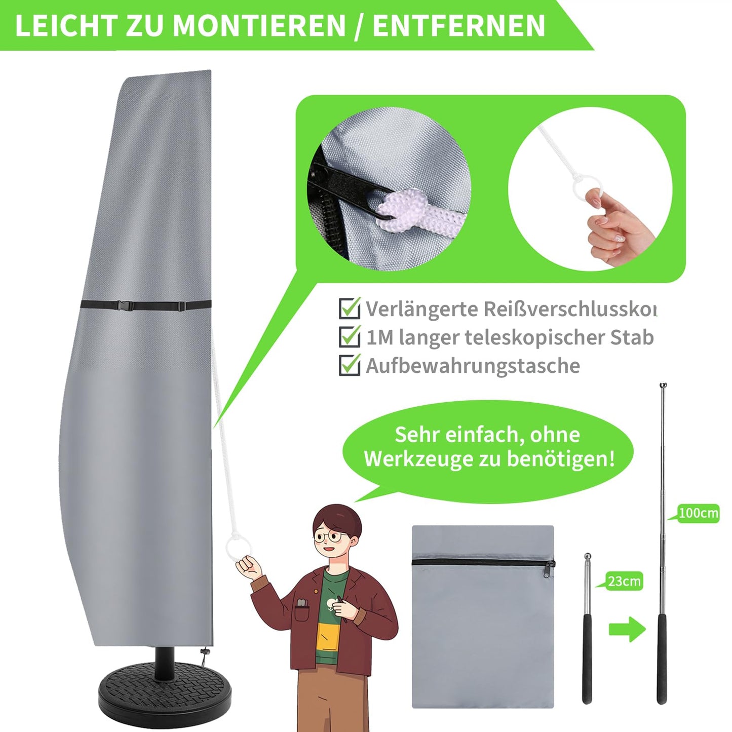 MI CASA Sonnenschirm Schutzhülle, Sonnenschirmhülle Schutzhülle für Sonnenschirm 2 bis 3 M, Ampelschirm Schutzhülle Ampelschirm Hülle Gartenschirm Abdeckung, Wasserdiht und UV-Anti (265x40x70/50cm)