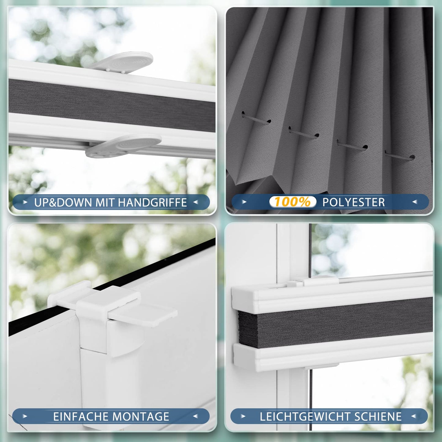 Sanfree Plissee Klemmfix Plisseerollo ohne Bohren Anthrazit B45 x H100cm inkl. Klemmträger Blickdicht und lichtdurchlässig Jalousie Faltrollo Sichtschutz und Sonnenschutz Rollo für Fenster & Tür