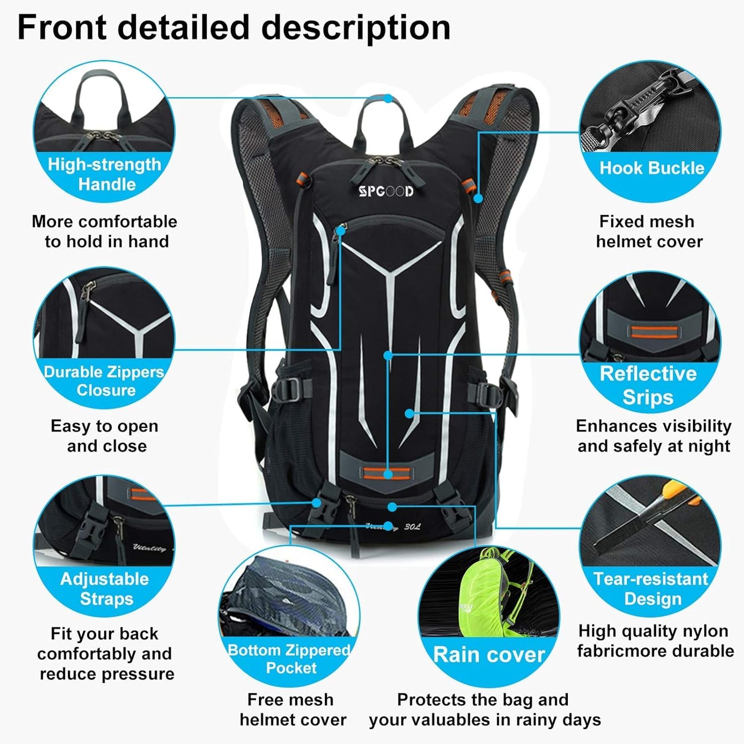 SPGOOD Fahrradrucksack 20L/25L/30L (9 Farben)-Wasserdichter Ultraleicht-für Damen & Herren Multifunktionaler-mit Regenschutzkappe/Helmabdeckung Rucksäcke MTB Mountainbike (Grauschwarz, 20L)