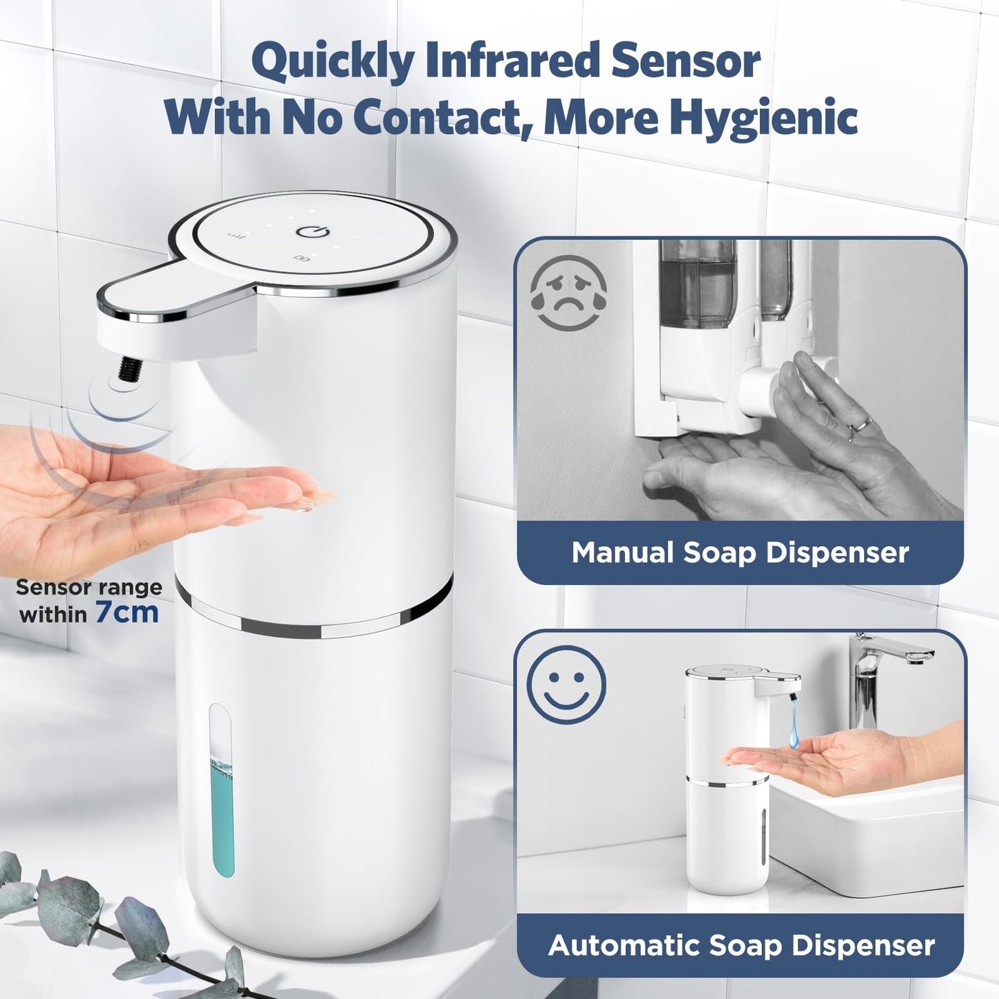 HAPPHOOH Seifenspender Automatisch, 380ml Elektrischer Seifenspender mit Sensor Infrarot, Automatischer Seifenspender Wandmontage, USB Wiederaufladbar, IPX5 Wasserdicht für Küchen,Bad,Schule,Hotel