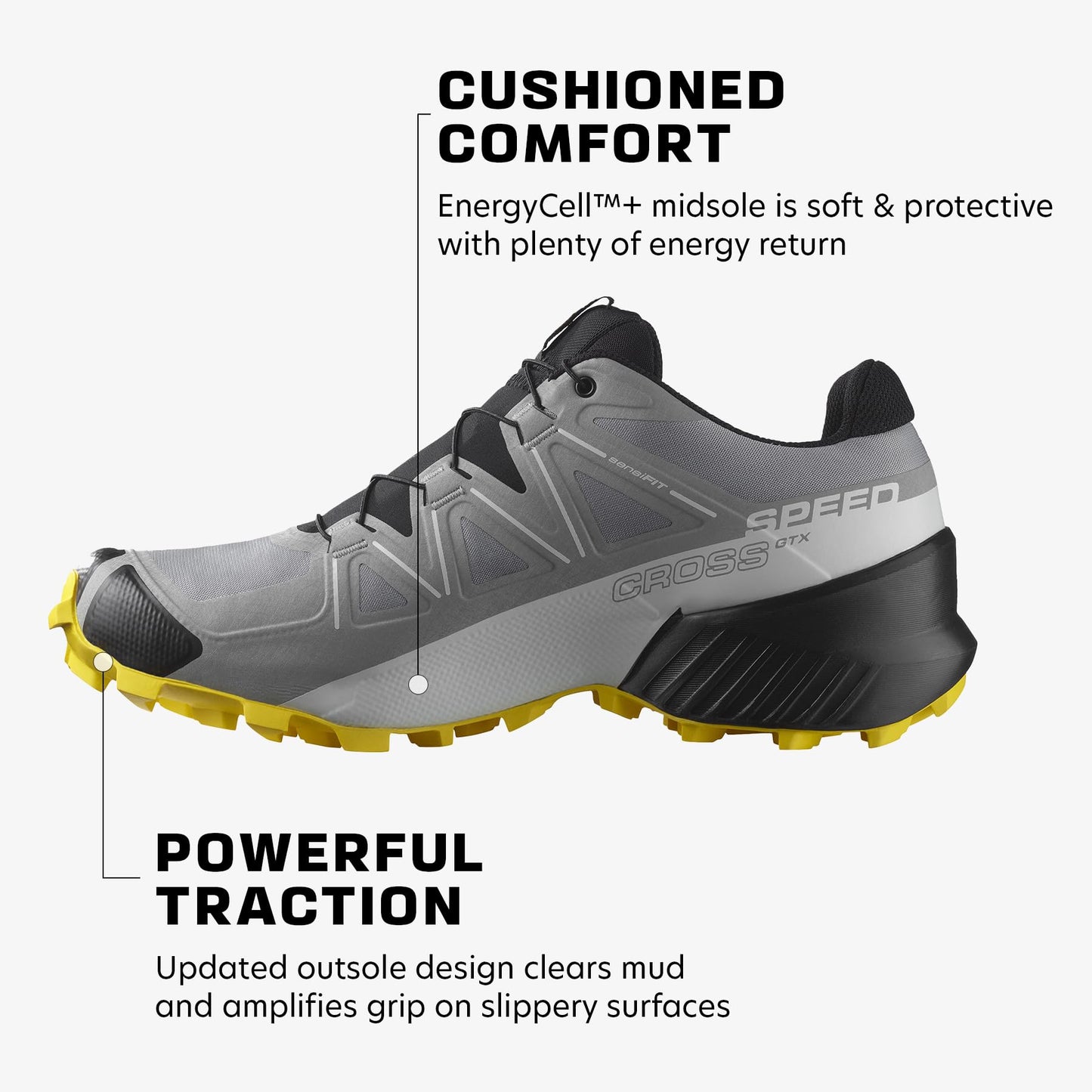 Salomon Herren Speedcross Gore-tex Trailrunning-Schuhe, Sharkskin Black Lemon, 43 1/3 EU