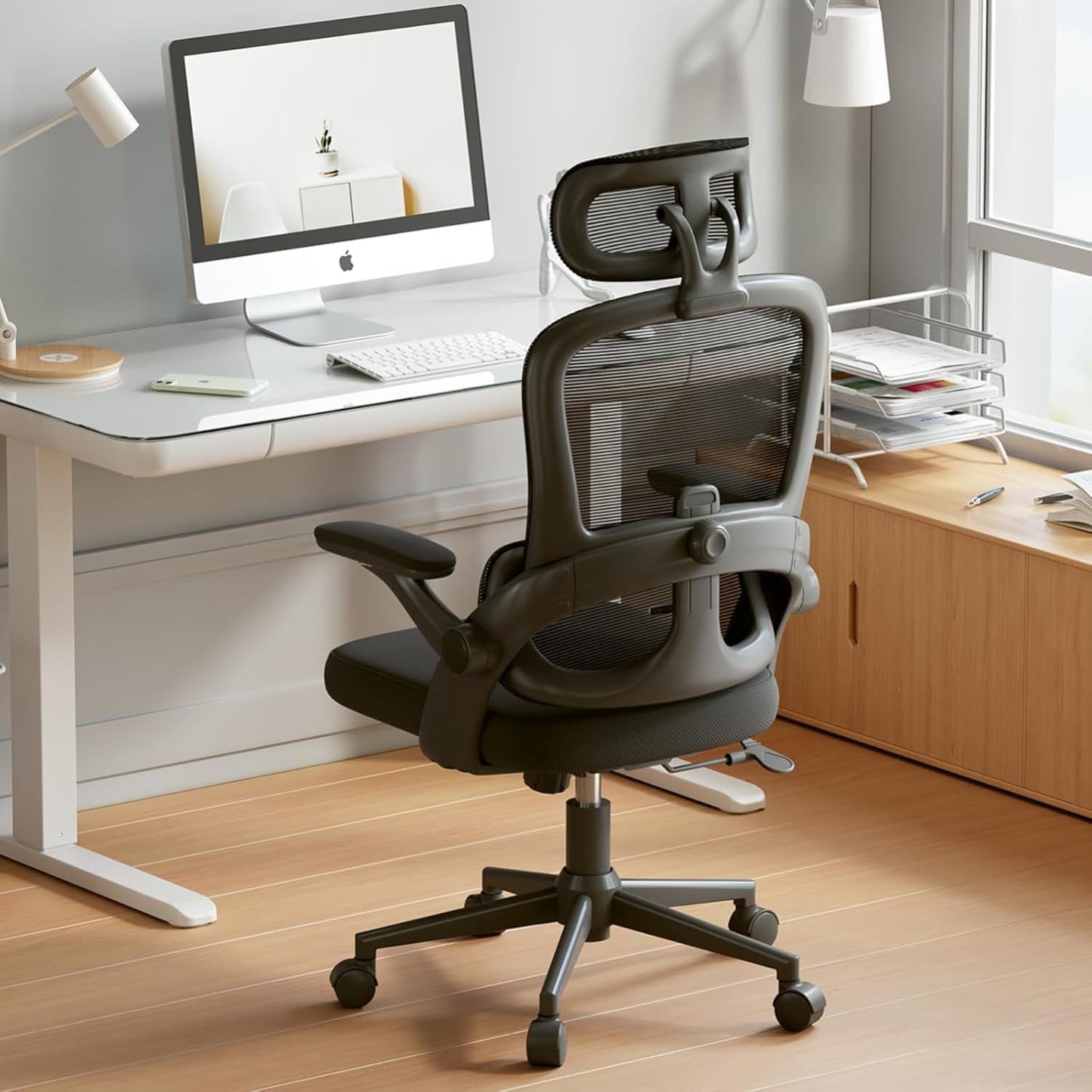 SIHOO M102C Bürostuhl Ergonomisch Schreibtischstuhl, Drehstuhl mit 3D-Armlehnen, Hohe Rückenlehne Lendenwirbelstütze Nach Oben und Unten, Höhenverstellung und Wippfunktion Schwarz