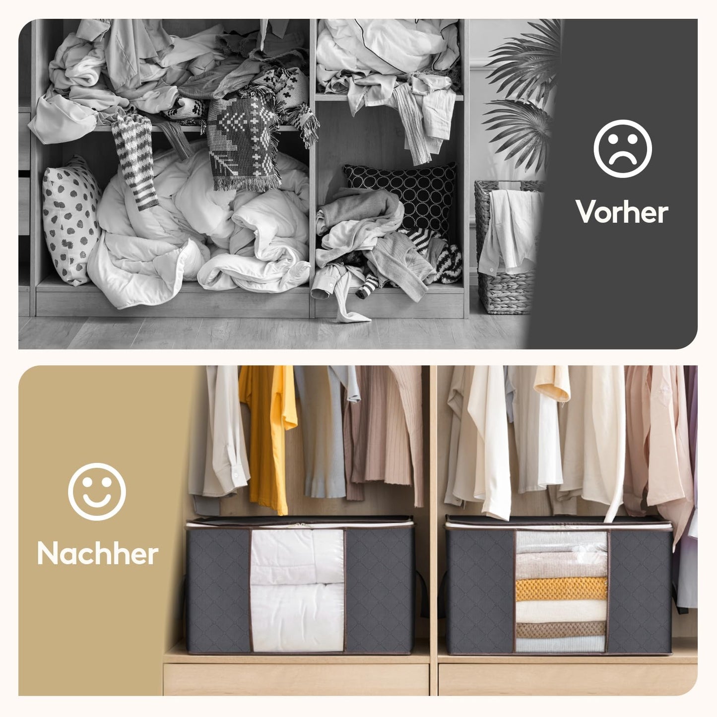 Lifewit 6 Stück Aufbewahrungstasche, Aufbewahrungsbox mit Deckel, Kleiderschrank Organizer Faltbare Kleideraufbewahrung Umzugskartons mit Verstärkt Griff für Bettdecken Kleidung Decke, Grau