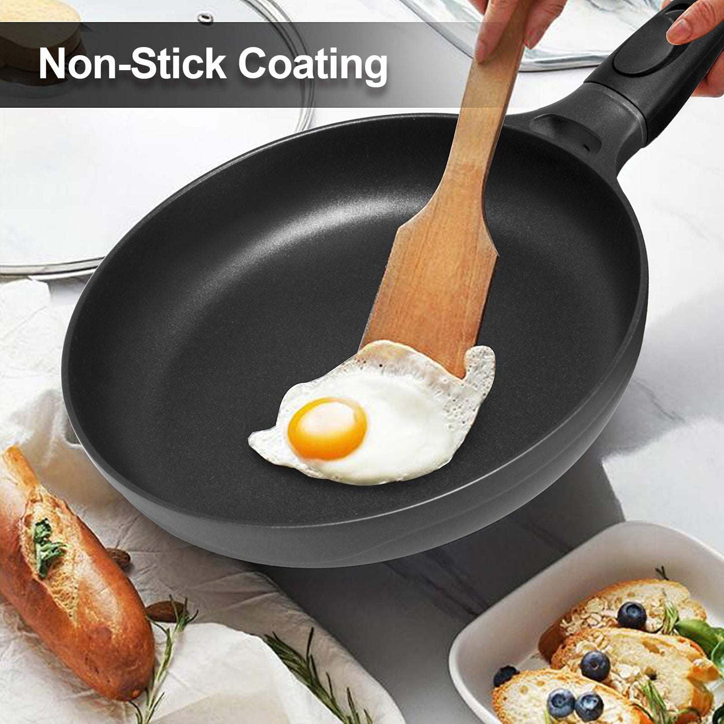 Gotoll Induktionspfanne, 24 cm, antihaftbeschichtet, Aluminium, Cracker, abnehmbarer Griff, für Pfannkuchen, Steak, Ei, Blinis BPA Free – Schwarz