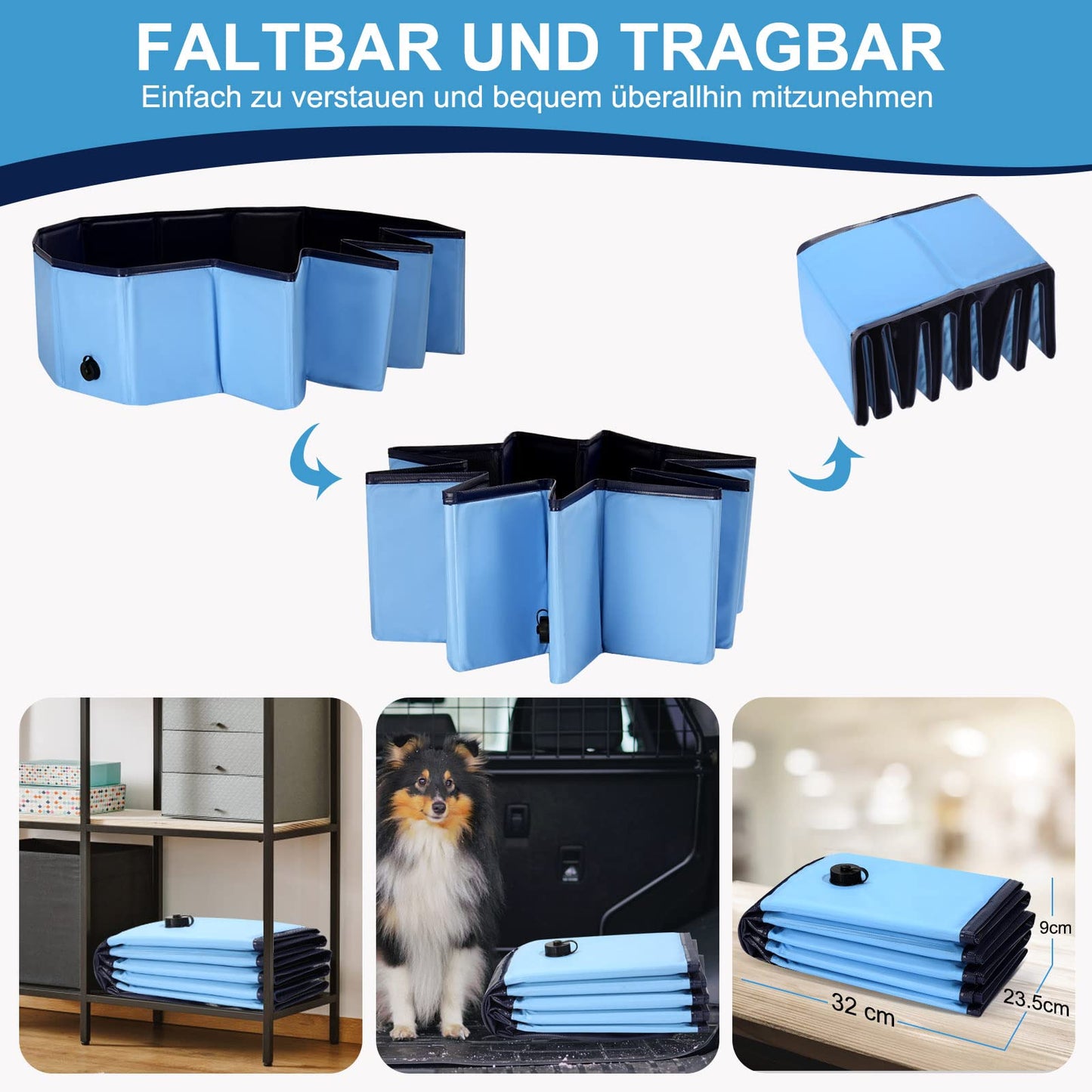 Ezilif Hundepool für Große & Kleine Hunde, Faltbare Hunde Pool rutschfest, 80 x 20cm Schwimmbecken für Hunde Verdickt PVC, Planschbecken Hund Verschleißfest, Hundebadewanne Swimmingpool
