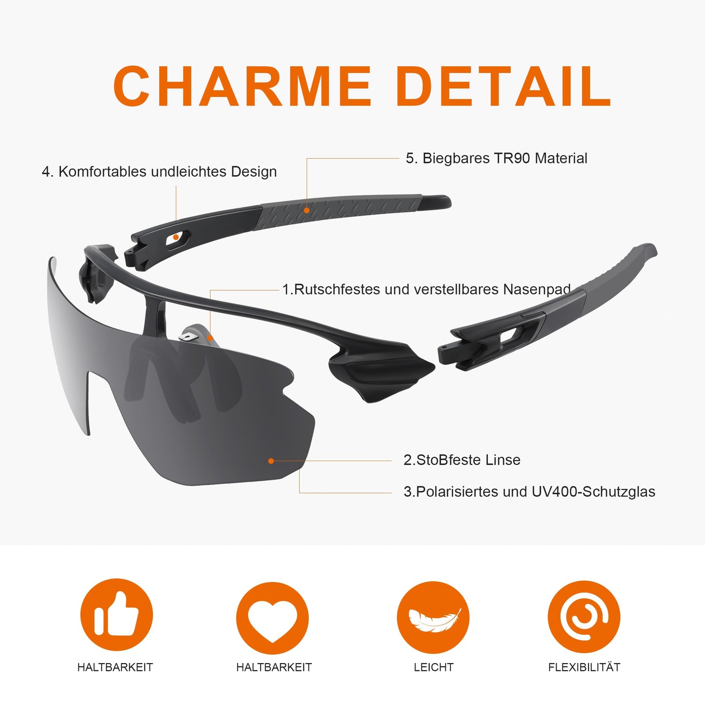 suoso Sportbrille-Fahrradbrille-Herren-Damen-Polarisierte-Sonnenbrille-Sunglasses-Men-Women-UV400 Schutz-Schnelle Brille Rave,a-Schwarz Grau