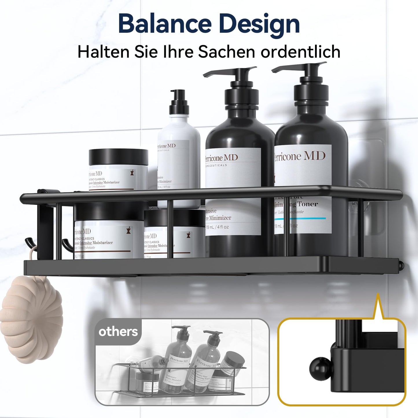 YASONIC Duschablage ohne Bohren Badezimmer Organizer, Badregal Duschregal ohne Bohren, Duschhalterung ohne Bohren Shampoo Halterung für Dusche, rostfrei Badezimmer Regal Duschablage schwarz, 3 Stück