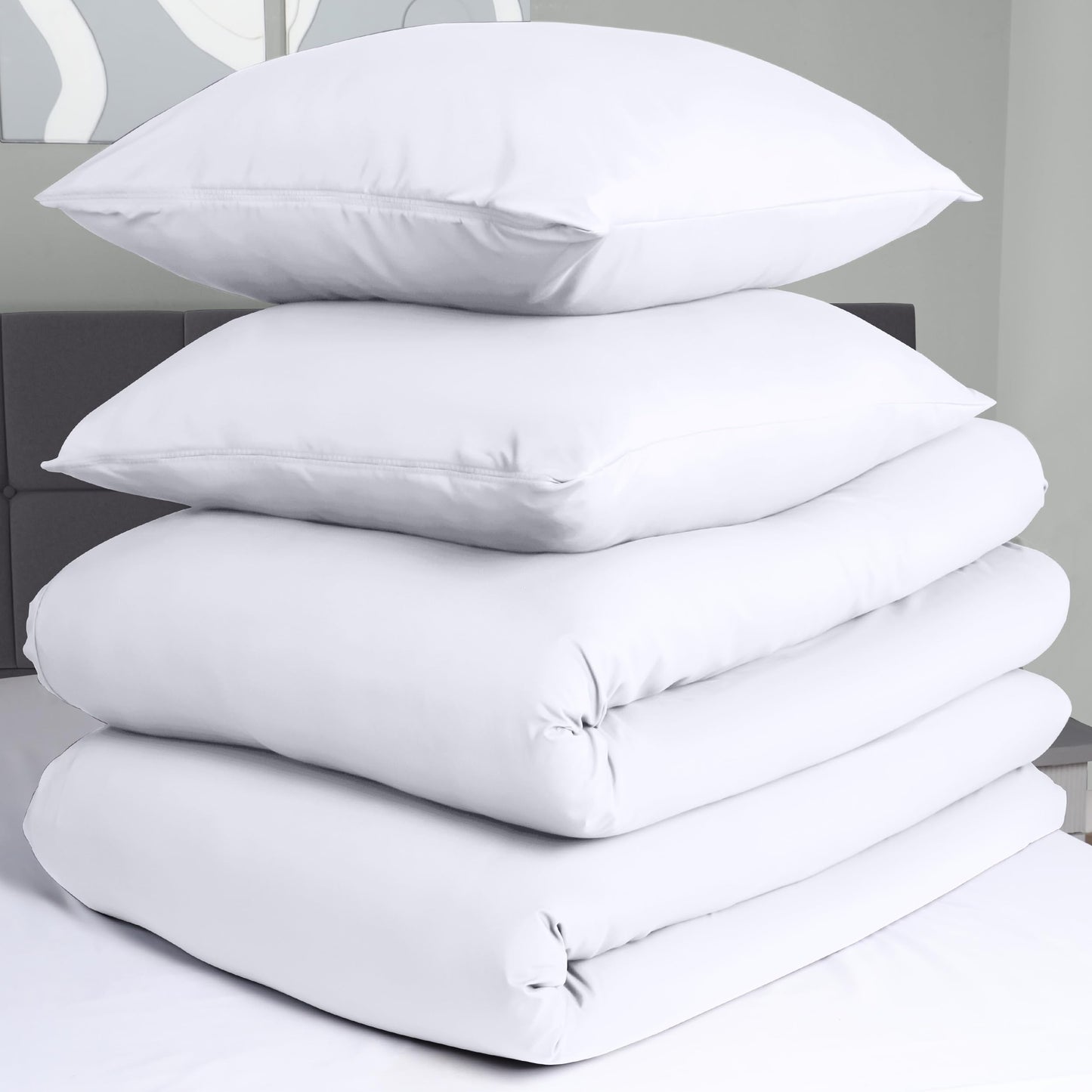 Utopia Bedding Bettwäsche 135x200 4teilig - Mikrofaser 2 Bettbezug 135x200 cm + 2 Kissenbezüge 80x80 cm - Weiß
