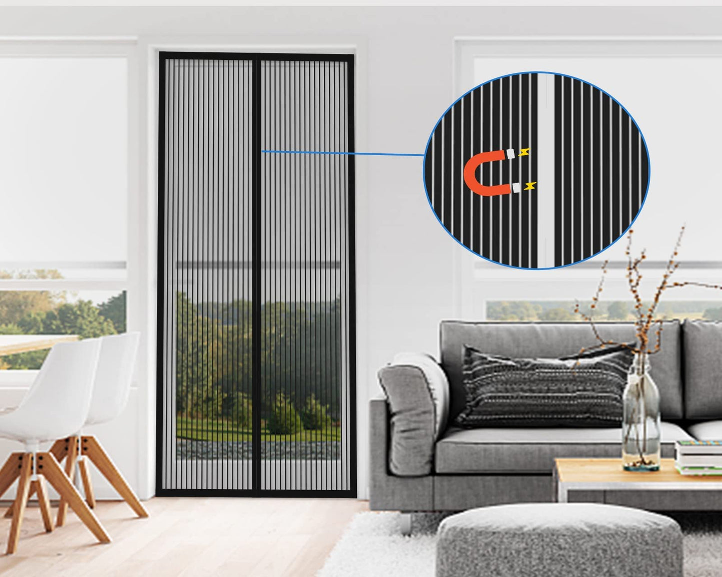 DIKER Fliegengitter Magnet Tur, Balkontür Insektenschutz Fliegenvorhang Magnetisch Türe, Insektenschutz Vorhang tür Terrassentür, Insektengitter Lamellenvorhang Magnetvorhang (160 x 210cm, Schwarz)