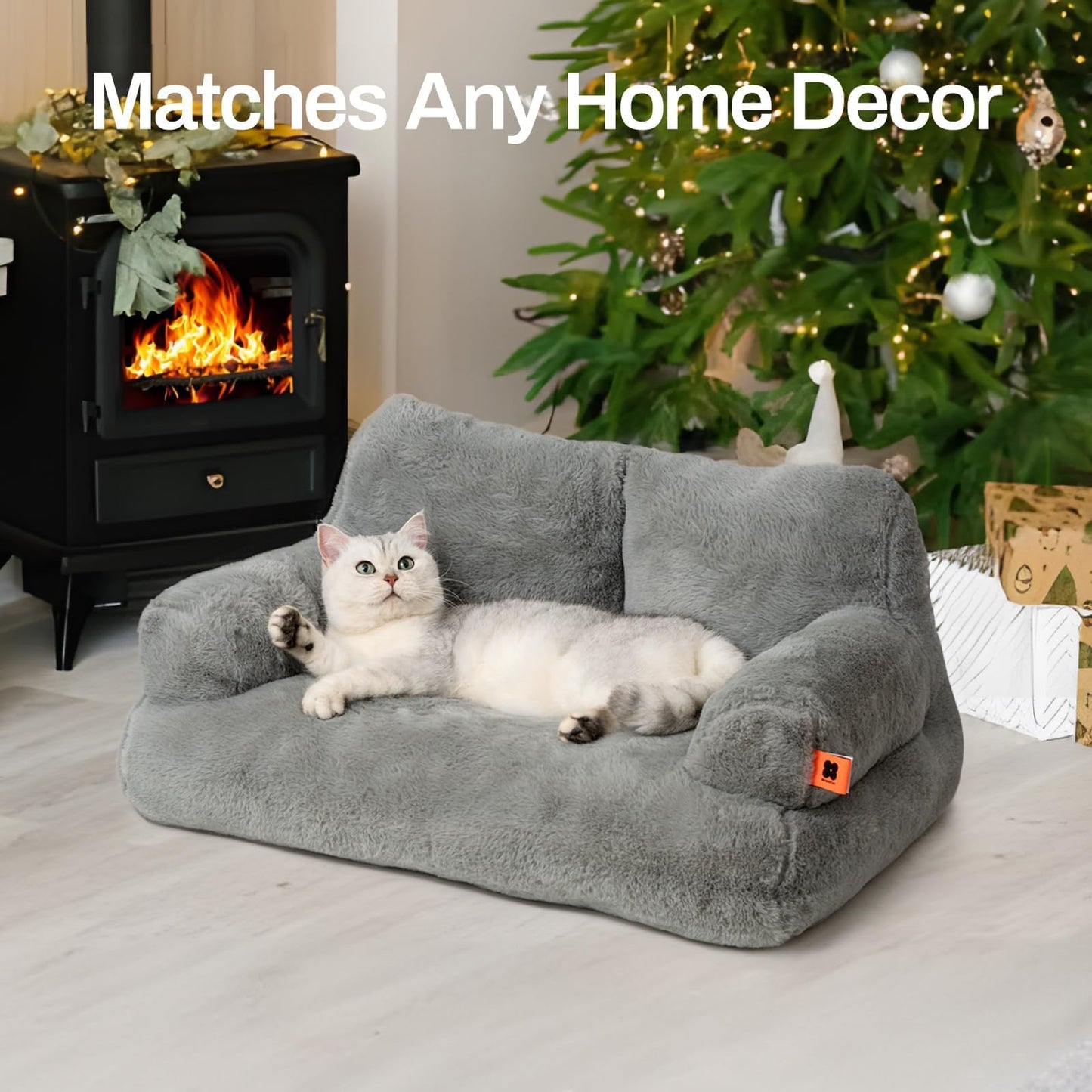 MEWOOFUN groß Katzenbett kleines Hundesofa Flauschig und waschbar Katzensofa Hundebett für Katzen, weich Katzenbett katzencouch mit Rutschfester Unterseite, Grau 66x48cm
