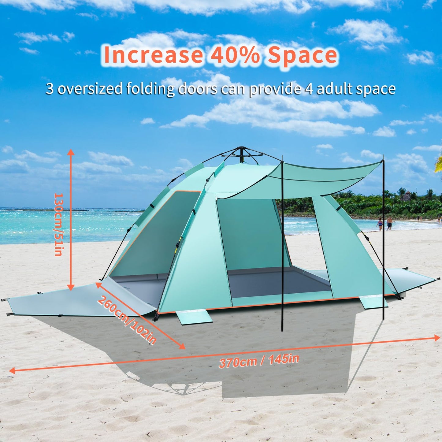4-5 Person Instant Strandmuschel Automatisches Strandzelt, Extra großes tragbares belüftetes automatisches Sonnenschutz, UV Schutz 50+ Easy Setup Pop Up Zelt für Picknick, Strand