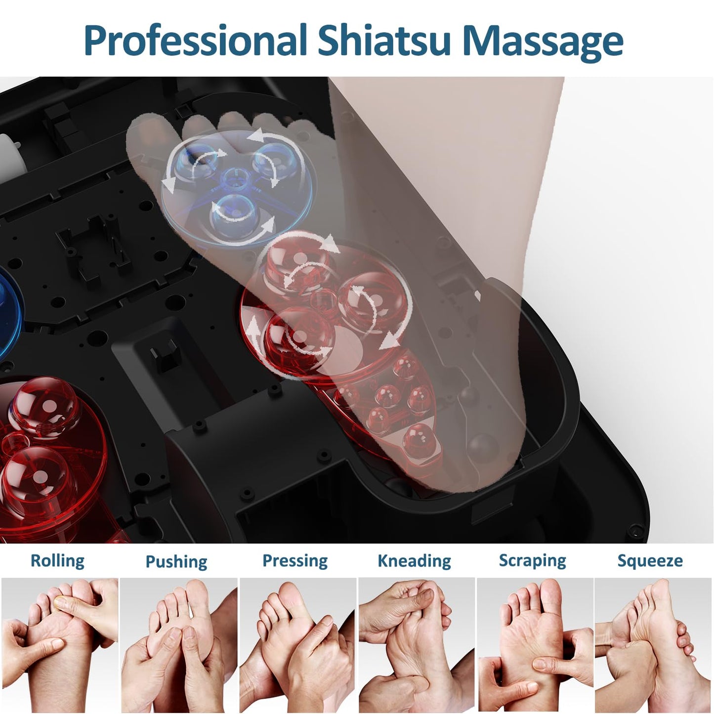 Mountrax Fußmassagegerät Elektrisch mit Wärmefunktion, Shiatsu Fussmassagegerät für Plantarfasziitis und Schmerzlinderung, Passend für Füße bis Größe 46
