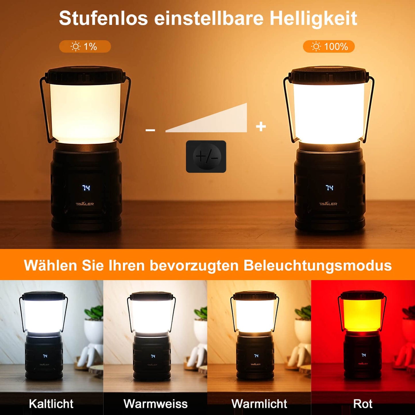 Tavaler Camping Laterne 8000 mAh Akku USB C Aufladbar Campinglampe mit LED Batterieanzeige Bildschirm Camping Licht IP65 Wasserdicht Campingleuchte für Wandern Outdoor, Notfall, Power Bank