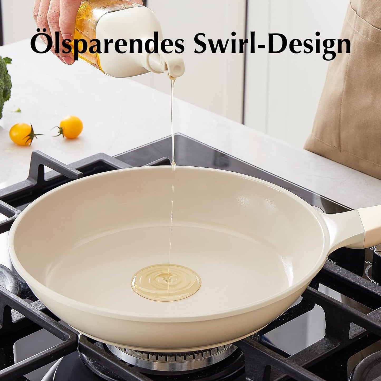 Redchef 5-teiliges Pfannenset Bratpfannen Induktion, Antihaft Keramik Pfannen Set, Pfannen 20/24/28 cm, 24/28cm Mit Deckel für alle Herdarten, PTFE-frei PFAS-frei PFOA-frei, Spülmaschinenfest Beige