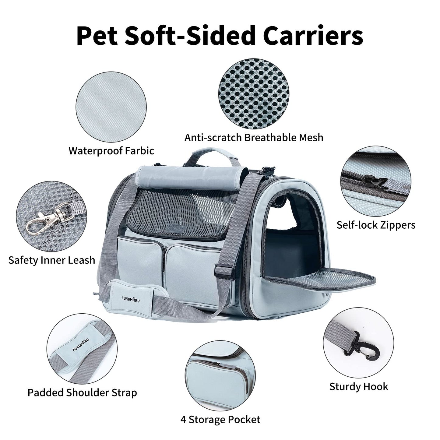 FUKUMARU Transportbox Katze, Faltbare Katzentransportbox, Transportbox Hund mit Reisetasche, Transportbox für Katzen/Hund bis 22kg, Hellgrau,groß