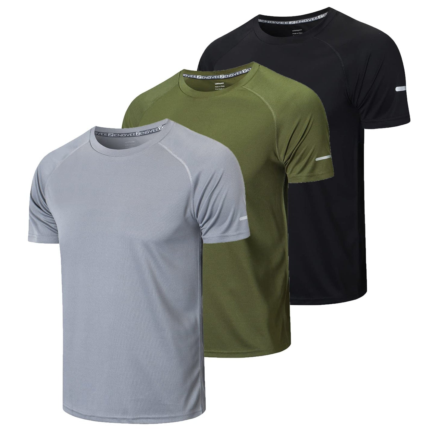 Gaiatiger 3er Pack Sport Tshirts Herren Funktionsshirt Sportshirt Männer Schnelltrocknend Trainingsshirt Fitness Laufshirt Kurzarm Herren Atmungsaktive T-Shirt(520) Black Gray Green-L