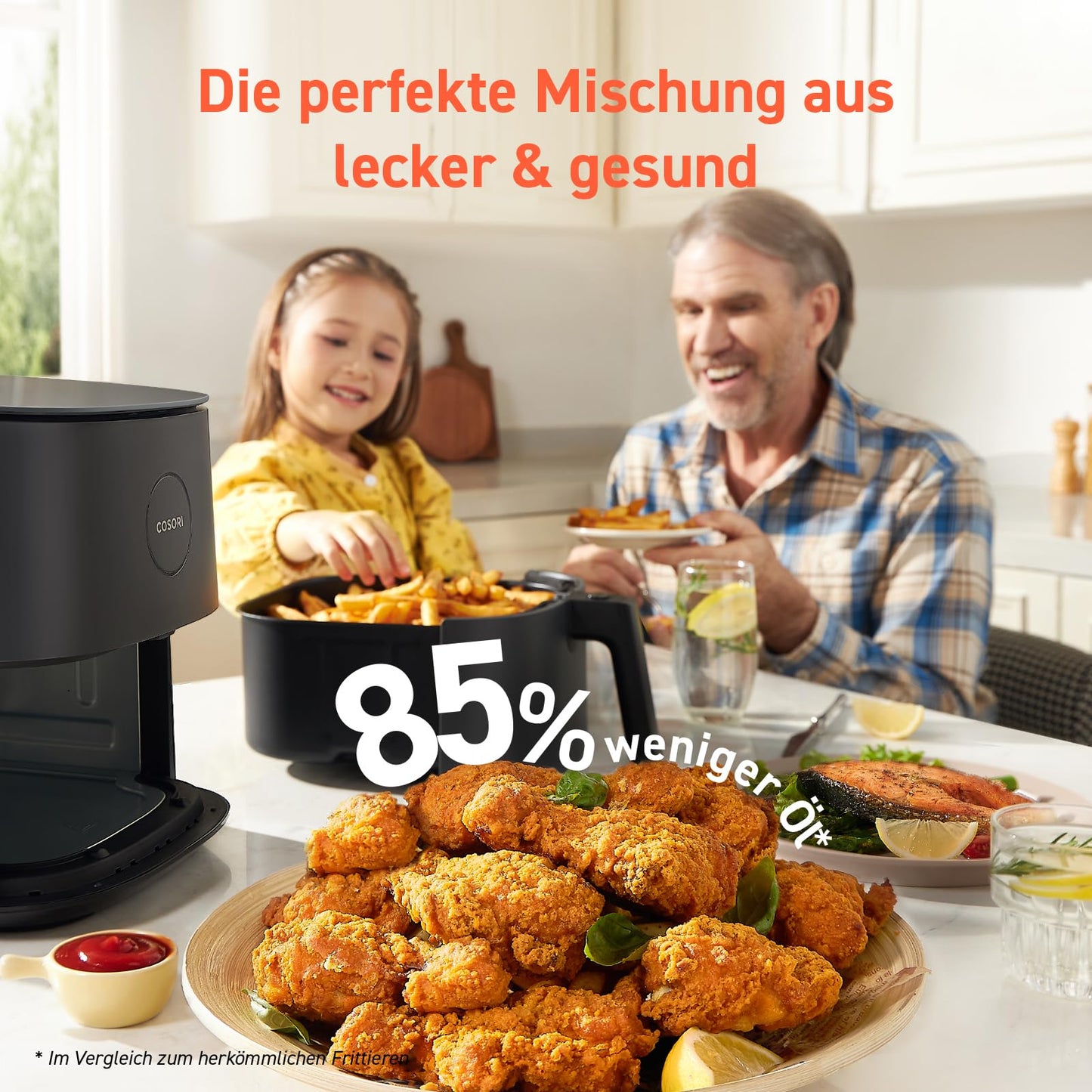 COSORI Airfryer, 7-in-1 Heissluftfritteuse, Max 230℃ & 55dB leise Heißluftfritteuse, 100+ Rezpete, Hähnchen, Steak, Speck, Tiefkühlkost, 55% energiesparend, spülmaschinenfest