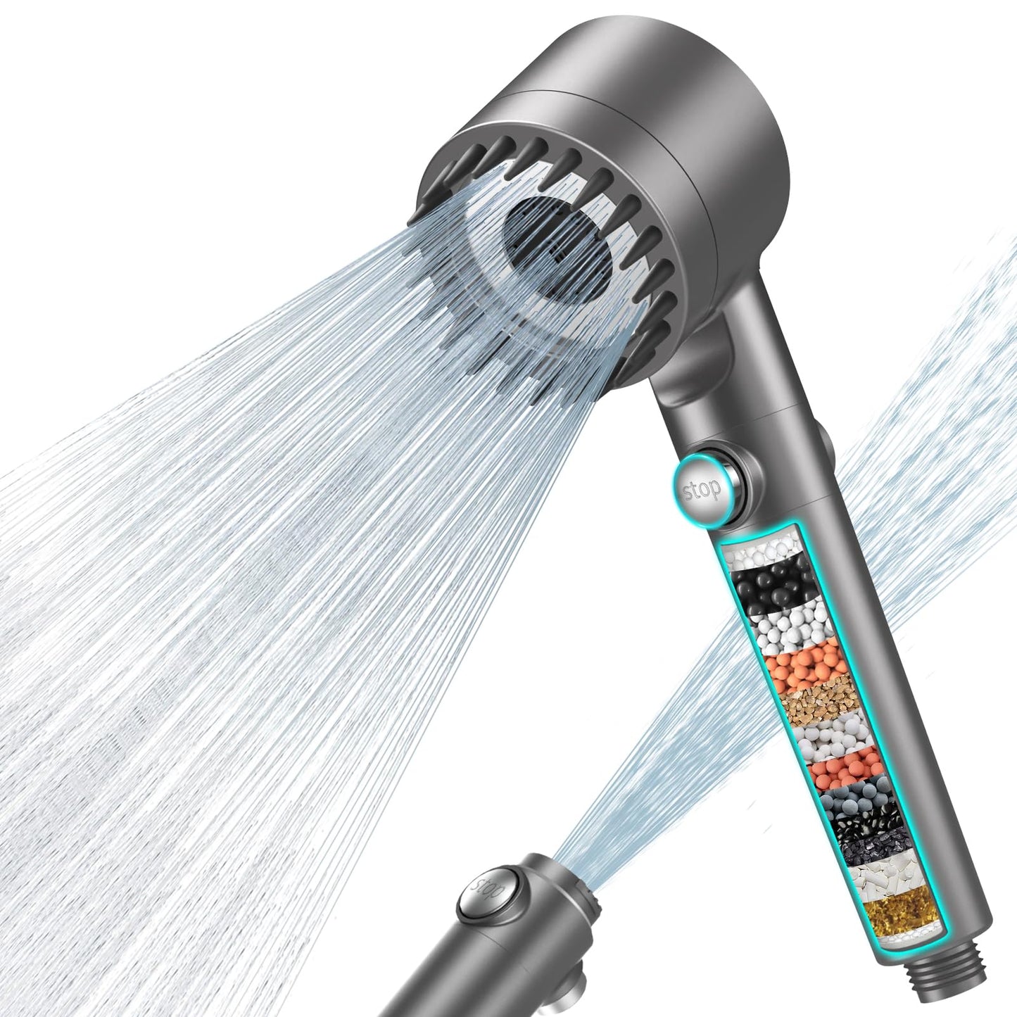 Duschkopf mit Filter MEKO Hochdruck Handbrause mit Filtration in 15 Schichten 1,5M Schlauch 3 Strahlarten Sparduschkopf für Entfernen vom harten Wasser, Rest-Chlor, Bakterien und Schwermetall