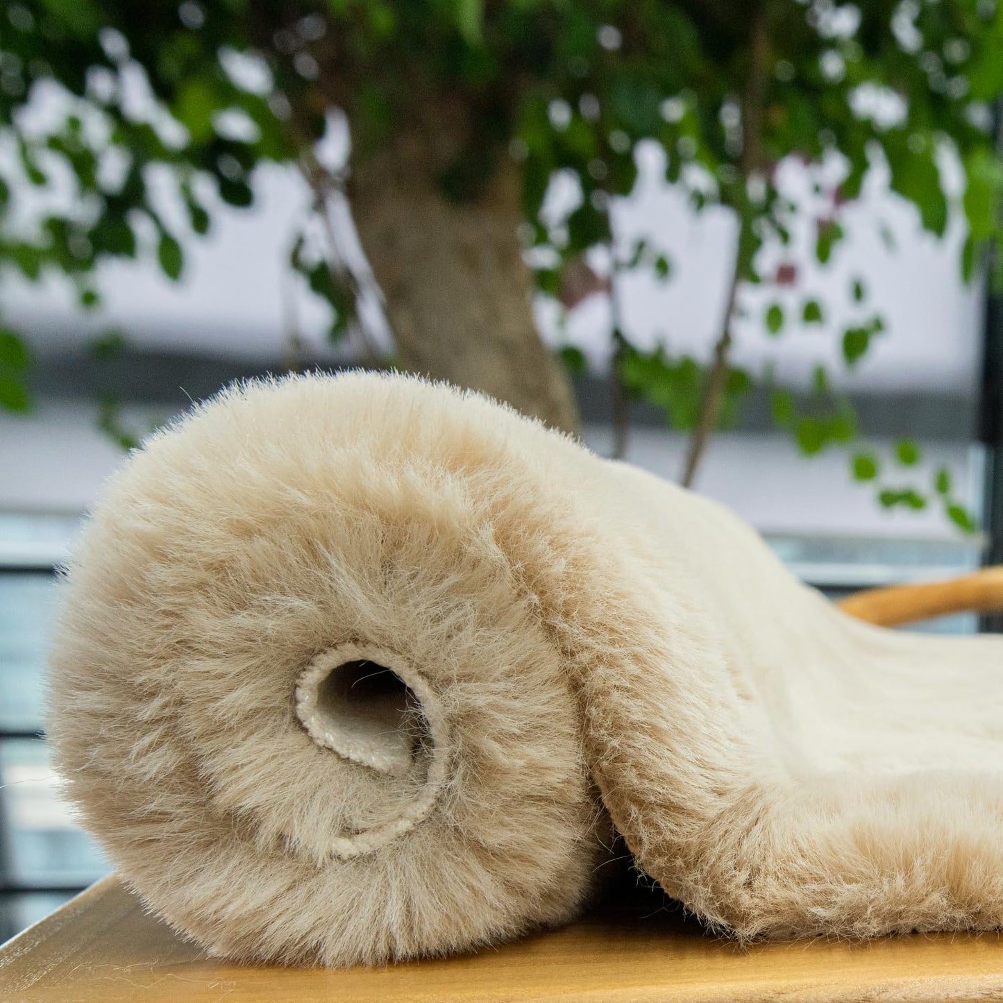 ORINOVA Teppich Beige Rund Waschbar Flauschig 90 cm Kunstfell Teppich Wohnzimmer Schlafzimmer Kinderzimmer Kurzflor Fellteppich Deko Kuschelig