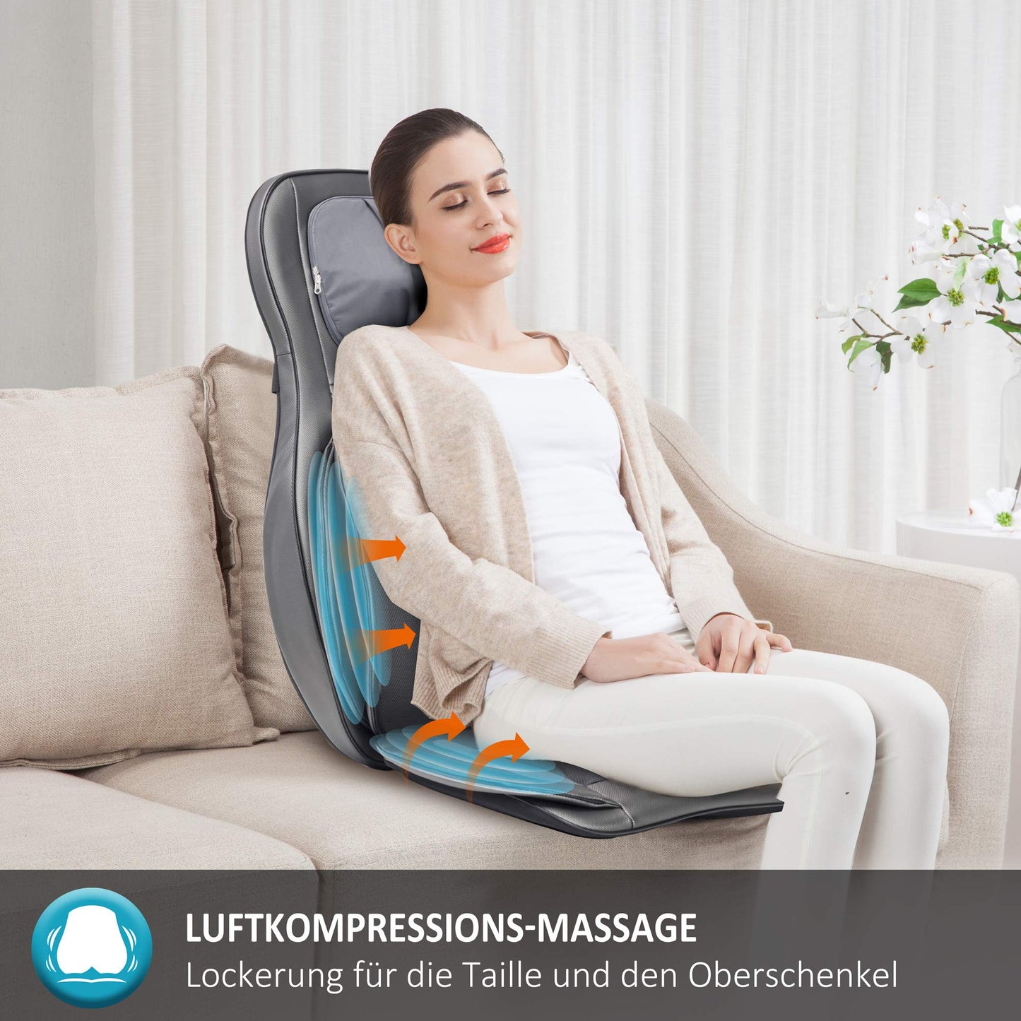 COMFIER Shiatsu Massagesitzauflage mit Knet-, Rollen-, Vibrations- und Luftkompressionsmassage, Massageauflage mit Wärmefunktion, für Nacken-, Schultern-, Rücken- und Oberschenkel