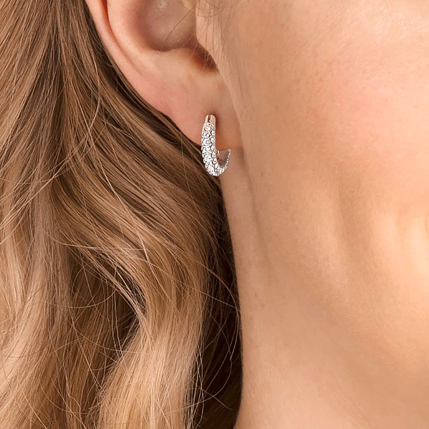 Swarovski Dextera Kreolen, Pavé, Klein, Weiß, Rhodiniert