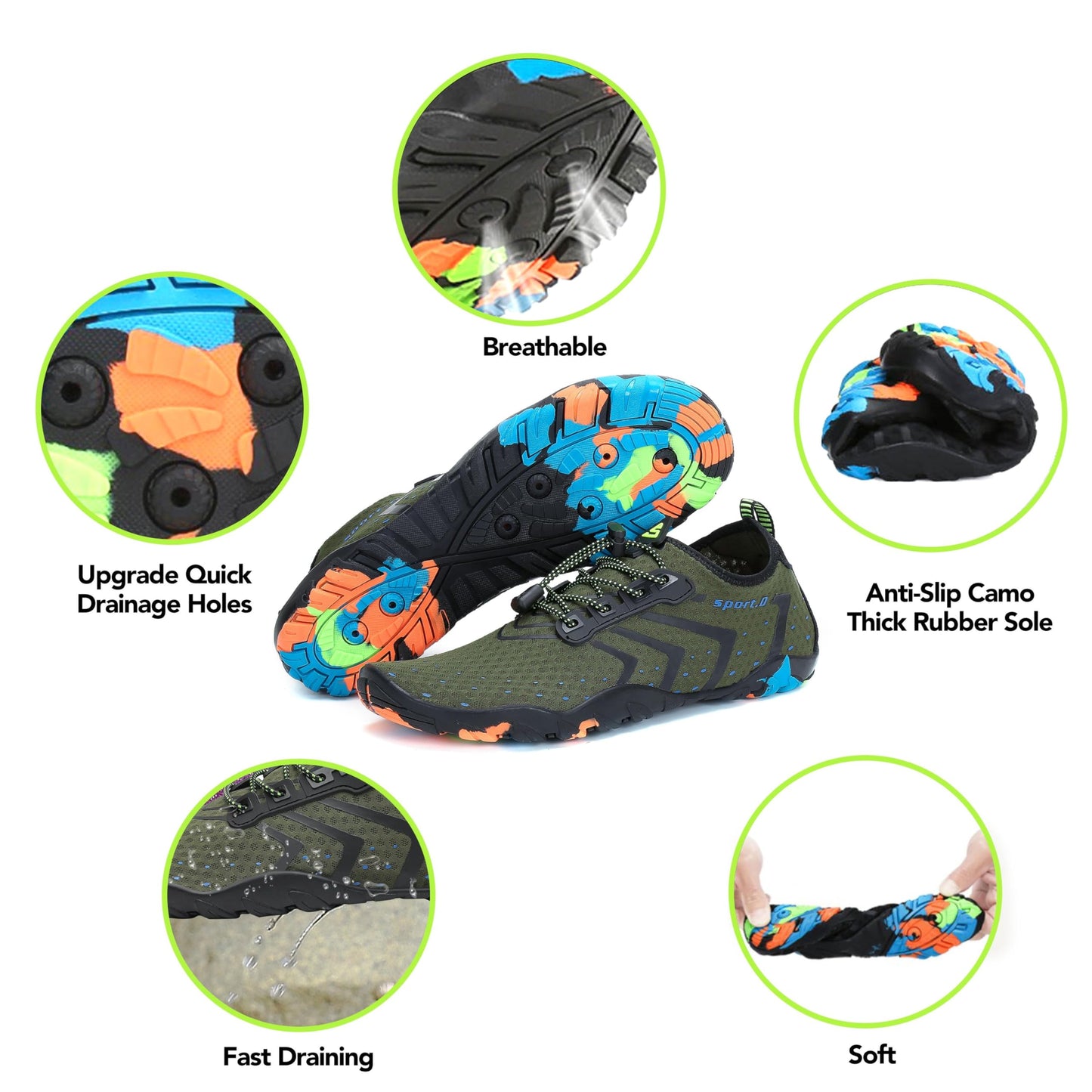 SAGUARO Badeschuhe Strandschuhe Aquaschuhe Wasserschuhe Surfschuhe Schwimmschuhe für Damen Herren Kinder,Neu-Grün,35 EU