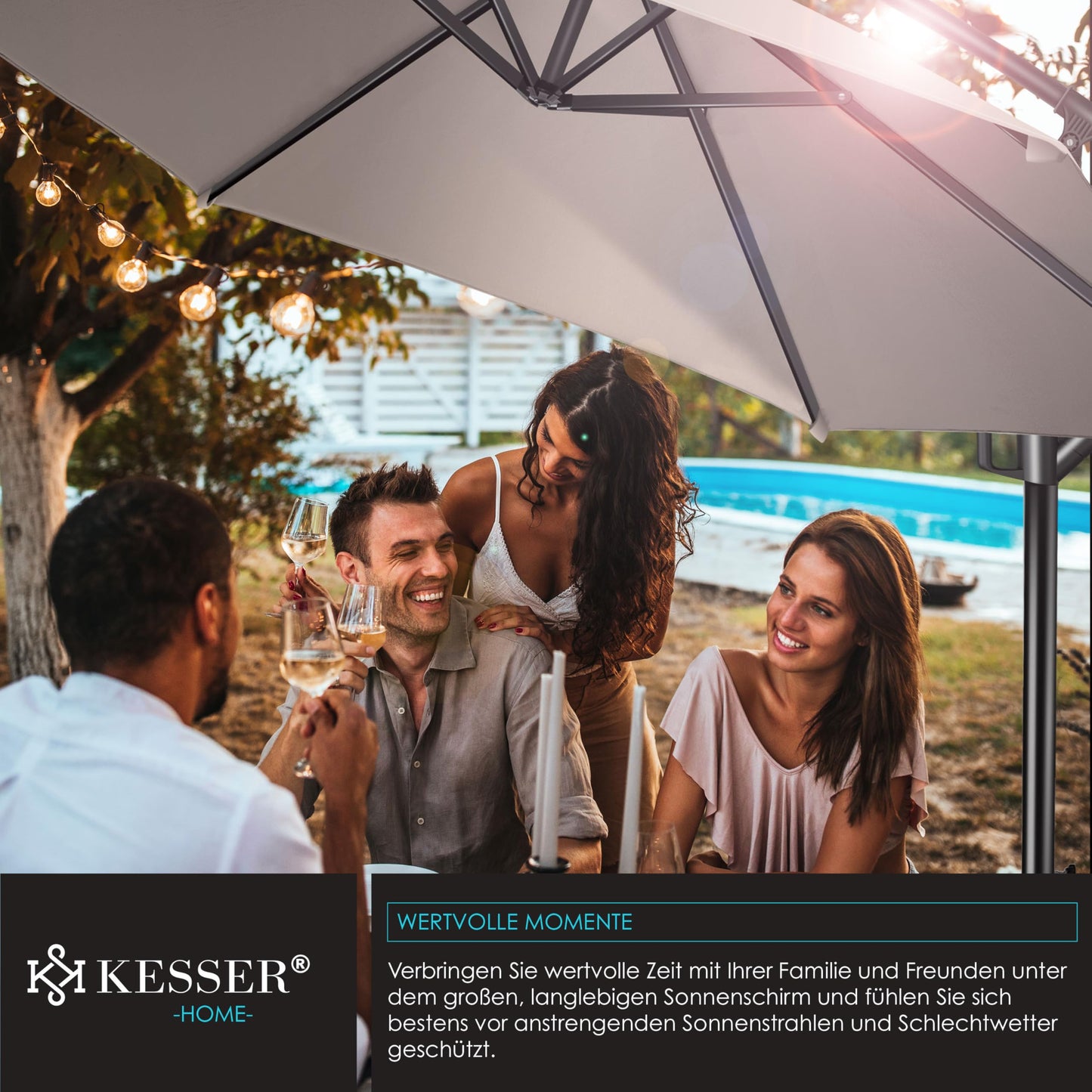 KESSER® Alu Ampelschirm Sonnenschirm + Abdeckung Ø350 cm & Kurbelvorrichtung Kurbelschirm mit Ständer UV-Schutz Aluminium Wasserabweisende Bespannung 360° Funktion Garten-Schirm Marktschirm Taupe