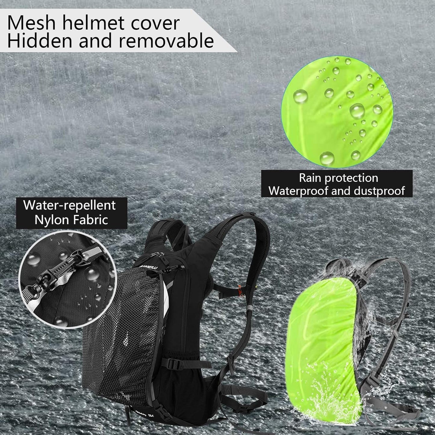 SPGOOD Fahrradrucksack 20L/25L/30L (9 Farben)-Wasserdichter Ultraleicht-für Damen & Herren Multifunktionaler-mit Regenschutzkappe/Helmabdeckung Rucksäcke MTB Mountainbike (Grauschwarz, 20L)
