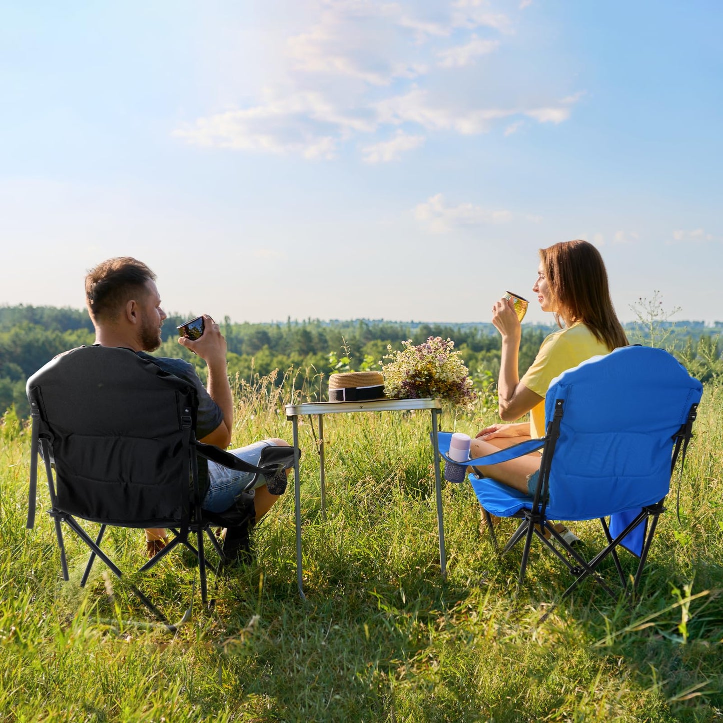 Sportneer Campingstuhl Faltbar Klappstuhl: Klappstuhl Camping bis 160 kg 3 Verstellbar Winkel Camping Stuhl Angelstuhl mit Rückenlehne Kopfstütze und Tragetasche, Faltstuhl Camping, Schwarz 2er-Pack