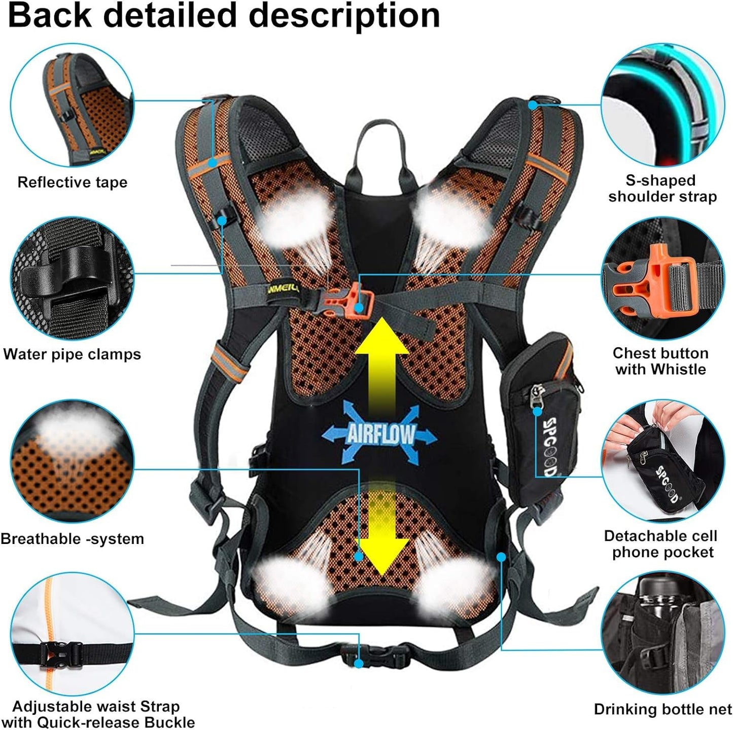 SPGOOD Fahrradrucksack 20L/25L/30L (9 Farben)-Wasserdichter Ultraleicht-für Damen & Herren Multifunktionaler-mit Regenschutzkappe/Helmabdeckung Rucksäcke MTB Mountainbike (Grauschwarz, 20L)