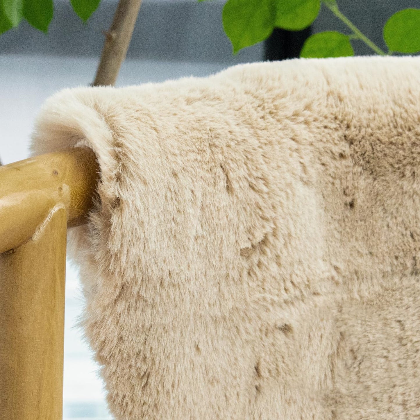 ORINOVA Teppich Beige Rund Waschbar Flauschig 90 cm Kunstfell Teppich Wohnzimmer Schlafzimmer Kinderzimmer Kurzflor Fellteppich Deko Kuschelig