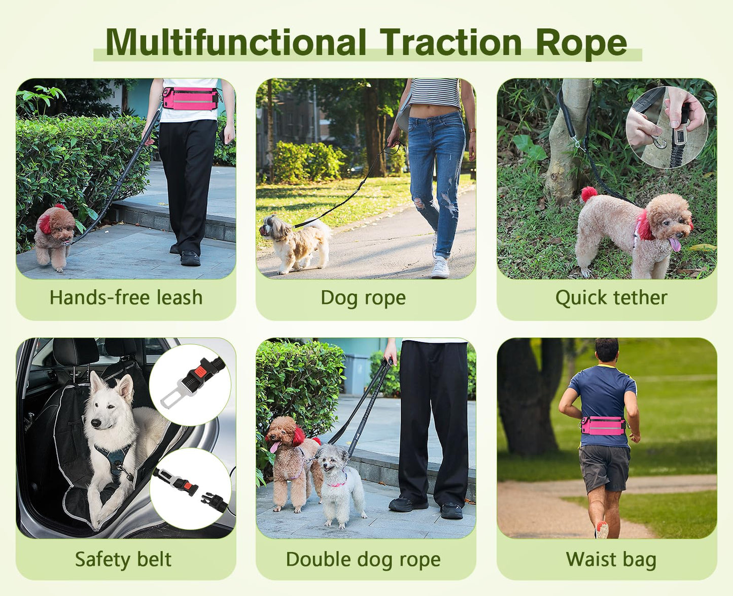 pecute Joggingleine Hunde mit Bauchgurt, Laufgürtel Hundeleine für Große und Mittelgroße Hunde, Leine Hund mit Gürteltasche, Elastische Laufleine für Hunde, Dog Leash für Laufen, Joggen