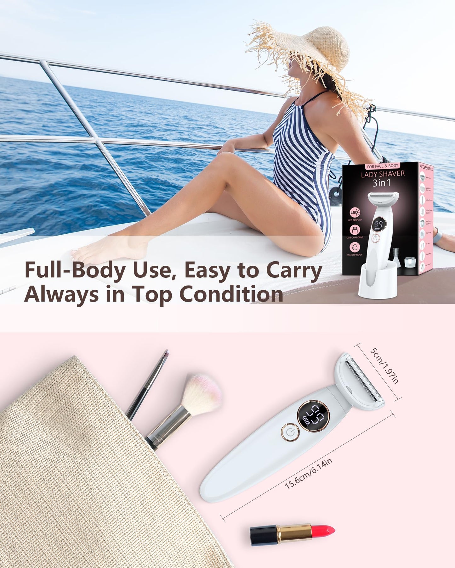 Rasierer Damen,3-In-1 Intimrasierer für Frauen,Gesichtshaarentferner für Frauen,Damenrasierer Elektrisch Nass-Trockenrasierer Ipx7 Wasserdicht Trimmer Damen,für Bikinizone Achseln Beine,USB-Aufladung