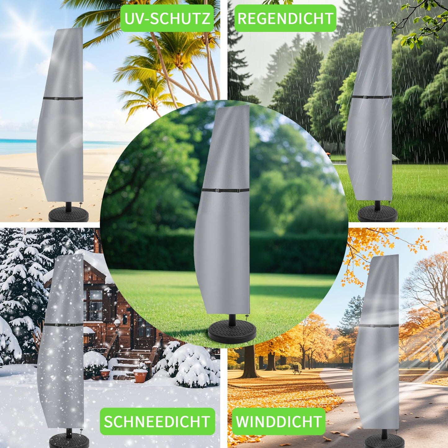 MI CASA Sonnenschirm Schutzhülle, Sonnenschirmhülle Schutzhülle für Sonnenschirm 2 bis 3 M, Ampelschirm Schutzhülle Ampelschirm Hülle Gartenschirm Abdeckung, Wasserdiht und UV-Anti (265x40x70/50cm)