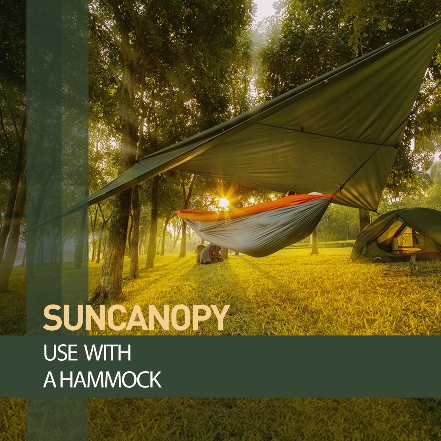 VOSOIR Tarp 3x3M Wasserdicht, Ultraleicht Camping Zeltplane, mit 9 Öse+6 Aluminiumstifte+8 Nylonseile, Anti-UV Schnee Regen Schutz, Leicht Kompakt für Hängematte Camping Picknick Wandern(Dunkelgrün)