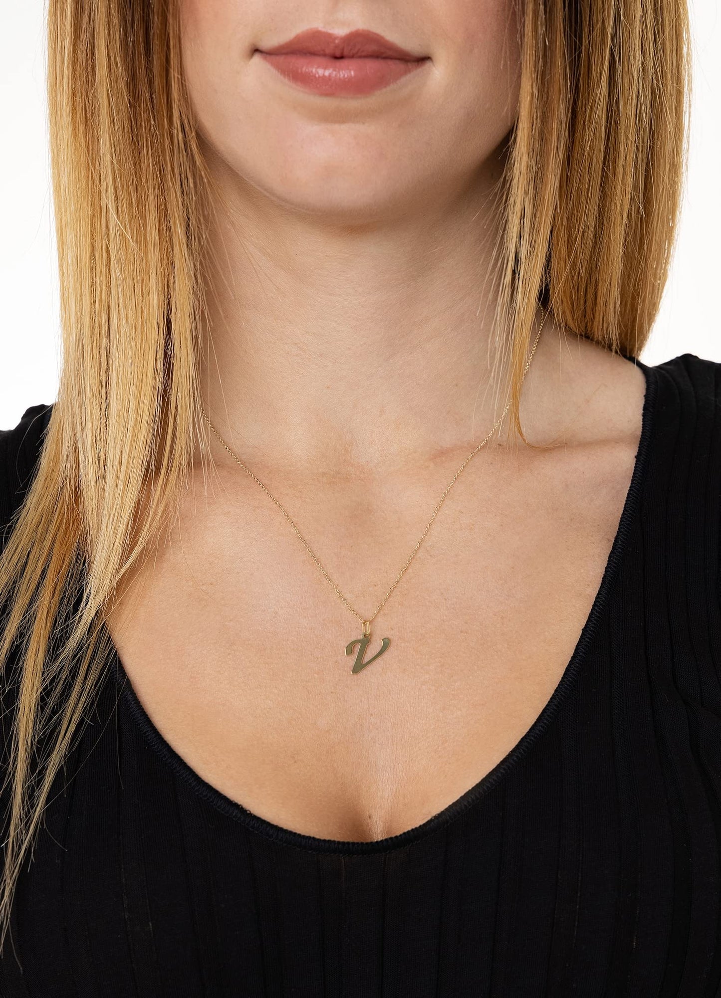 Lucchetta Schmuck, Goldkette Damen 375 Echtgold, für Damen Kette mit Anhänger Buchstabe Initialen Namen A B C D E F G H I J K L M N O P Q R S T U V Y X Z aus 9 Karat Gelbgold – 45