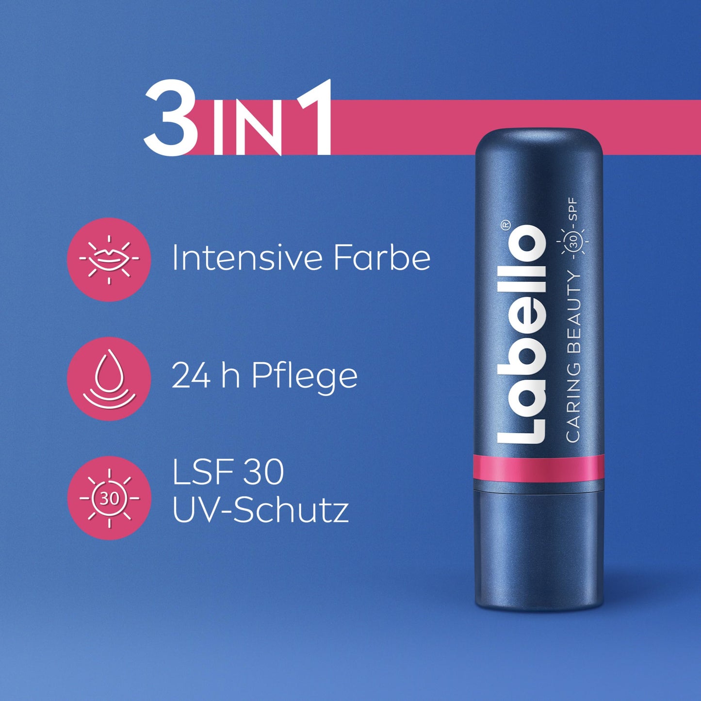 Labello Caring Beauty Pink Lippenpflegestift mit Farbe und Sonnenschutz, farbige Lippenpflege mit LSF 30, Vitamin E und Bio-Mandelöl, Lippenbalsam für Lippen und Wangen (4,8 g)