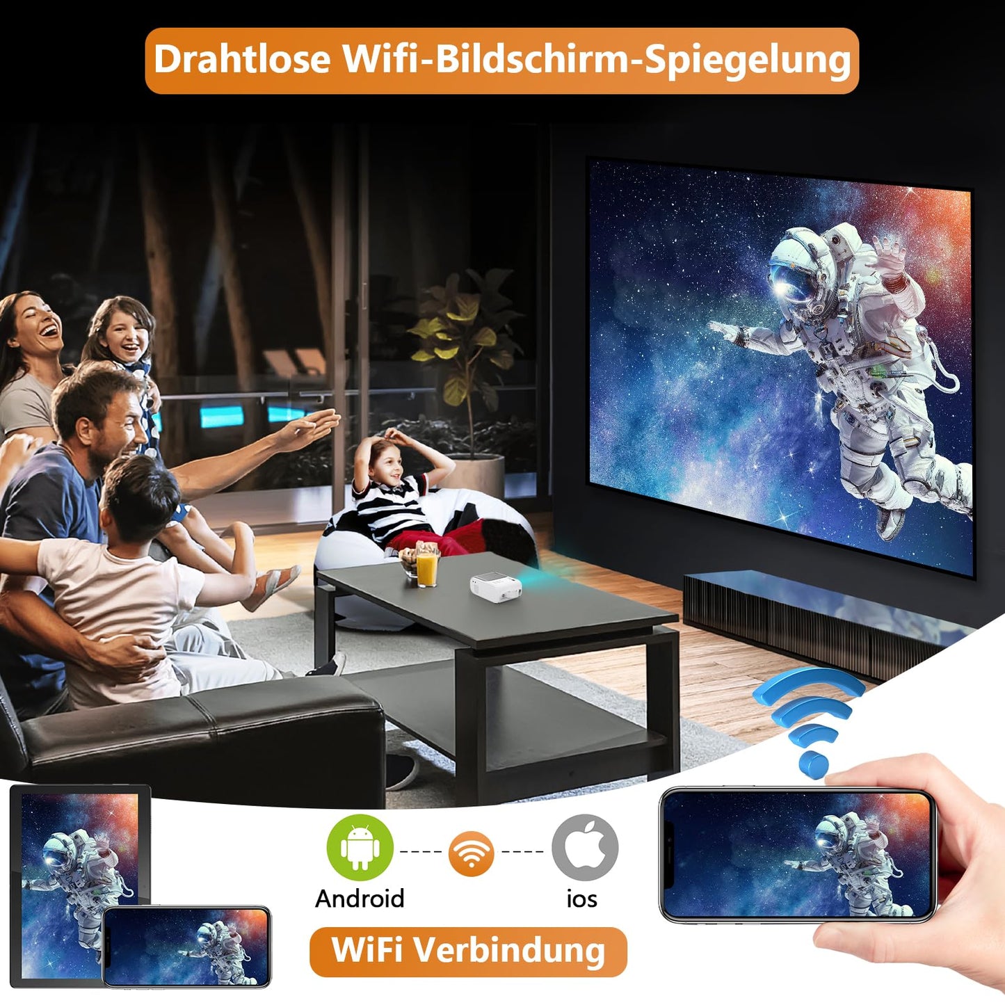 Beamer, XIWBSY 10000 Lumen Mini Beamer 1080P Unterstützt, 5G WiFi LED Heimkino Portable Beamer Klein, Beamer Bluetooth Kompatibel mit TV Stick/X-Box/DVD/Laptop/Smartphone/Android/HDMI/USB