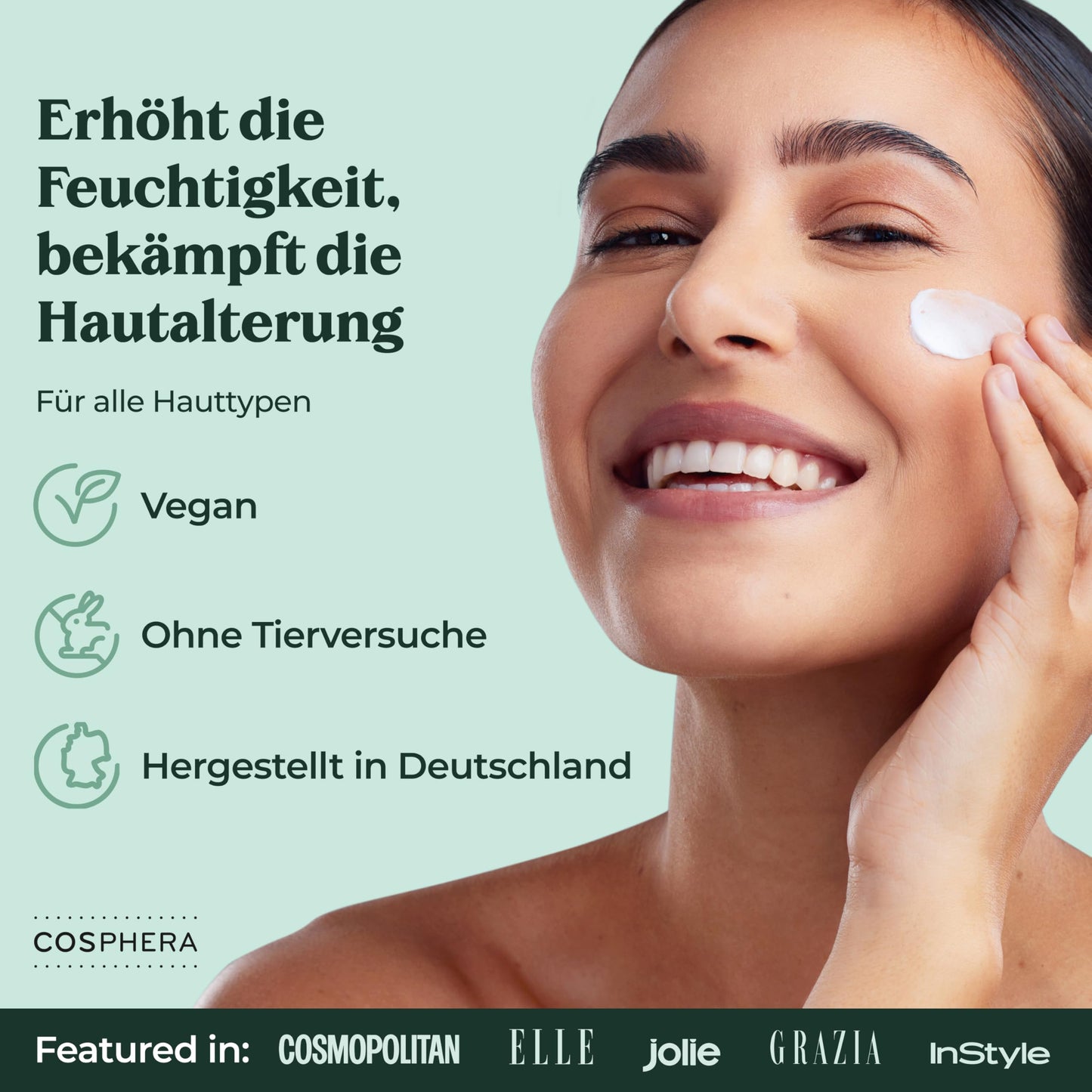 Cosphera - Hyaluron Performance Creme 50 ml - vegane Tages- und Nachtcreme hochdosiert für Gesicht, Hals, Dekolleté, Augen - Anti-Falten Feuchtigkeitsbehandlung für Frauen und Männer
