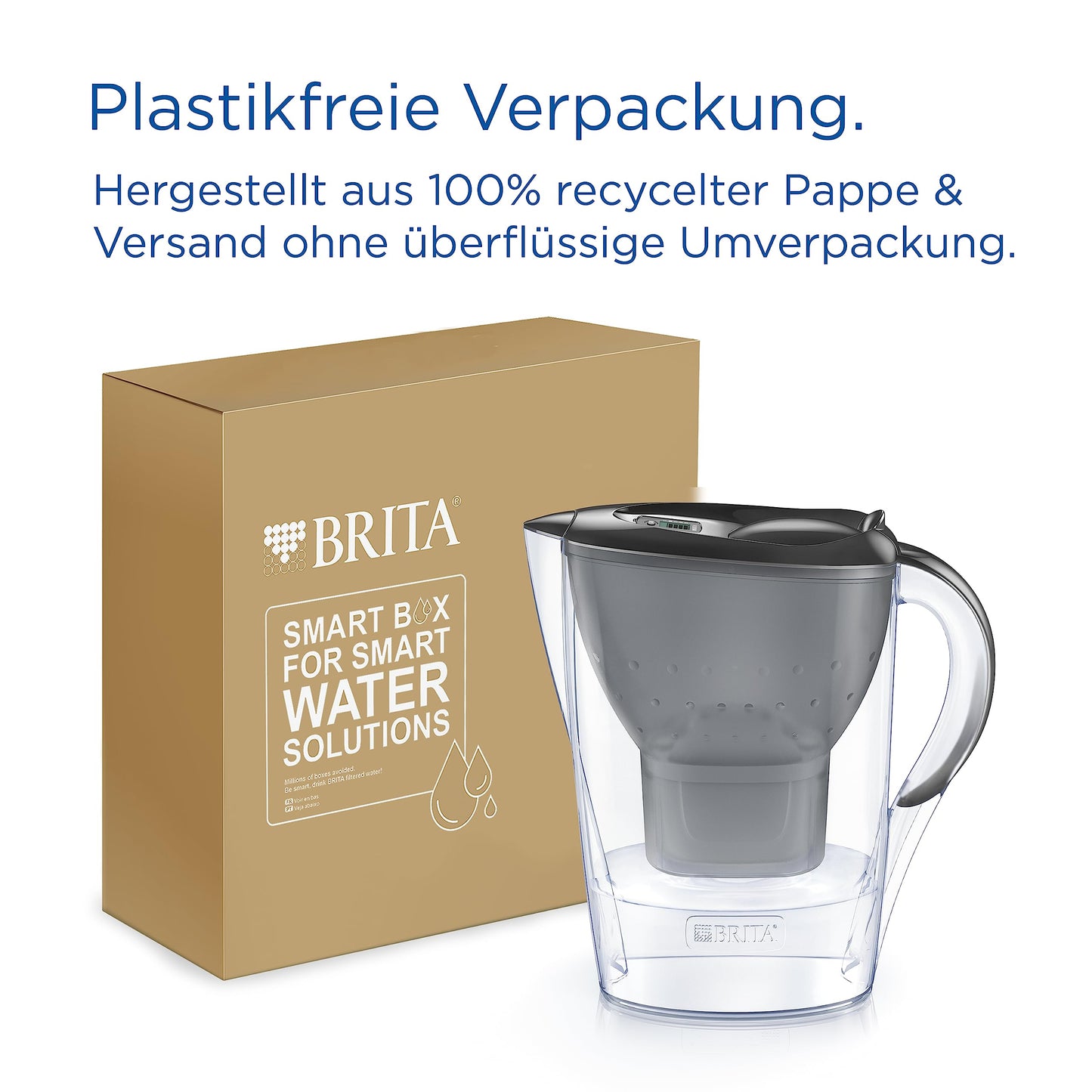 BRITA Wasserfilter Kanne Marella graphit (2,4l) inkl. 6x MAXTRA PRO All-in-1 Kartusche (Halbjahrespaket) – Wasserfilter reduziert Kalk, Chlor, Blei, Kupfer & geschmacksstörende Stoffe im Wasser