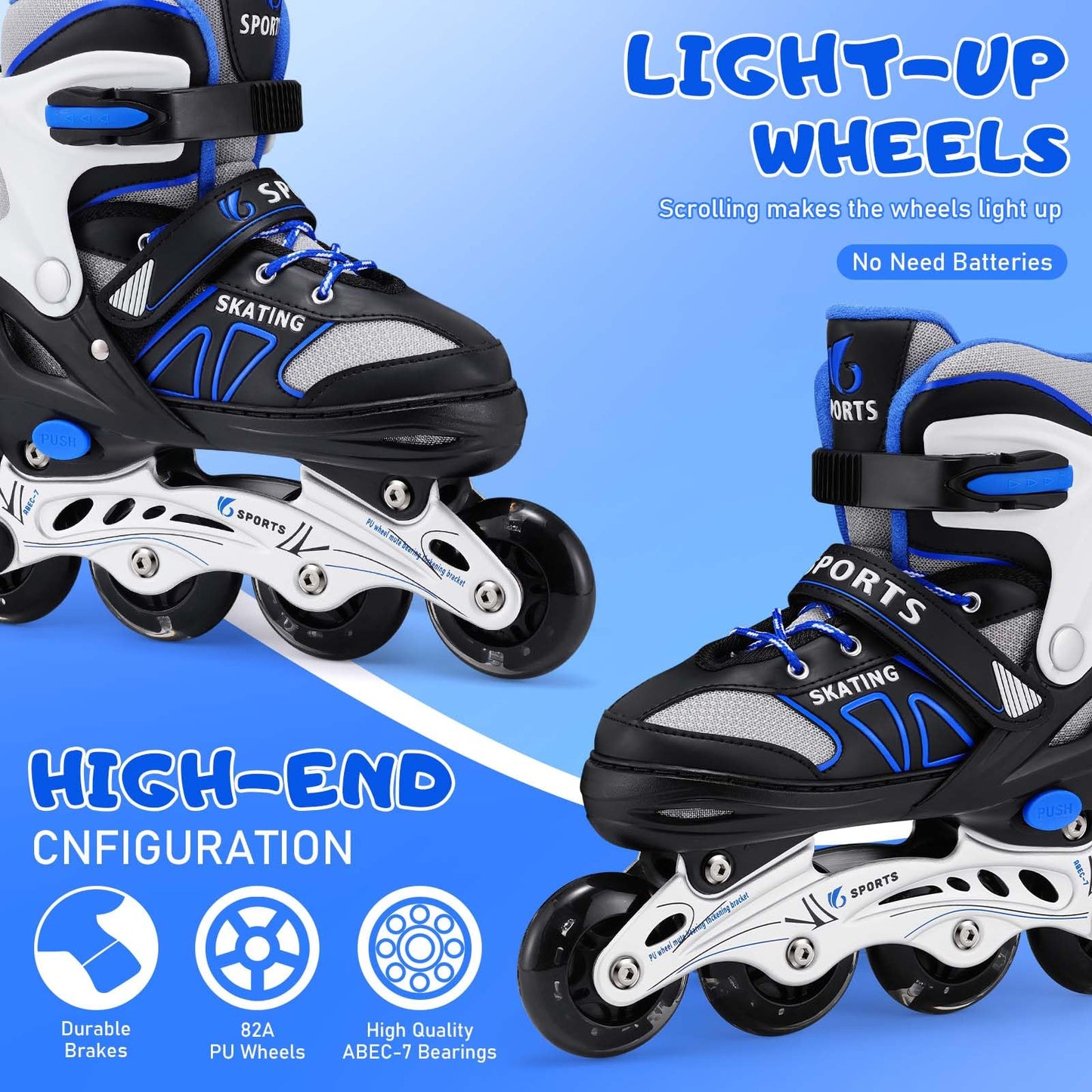 Inline Skates für Kinder Jungen Mädchen Anfänger, 4 Size verstellbare Rollschuhe mit Light Up Rollen. (S (EU28-32)) / (CN 31-34)