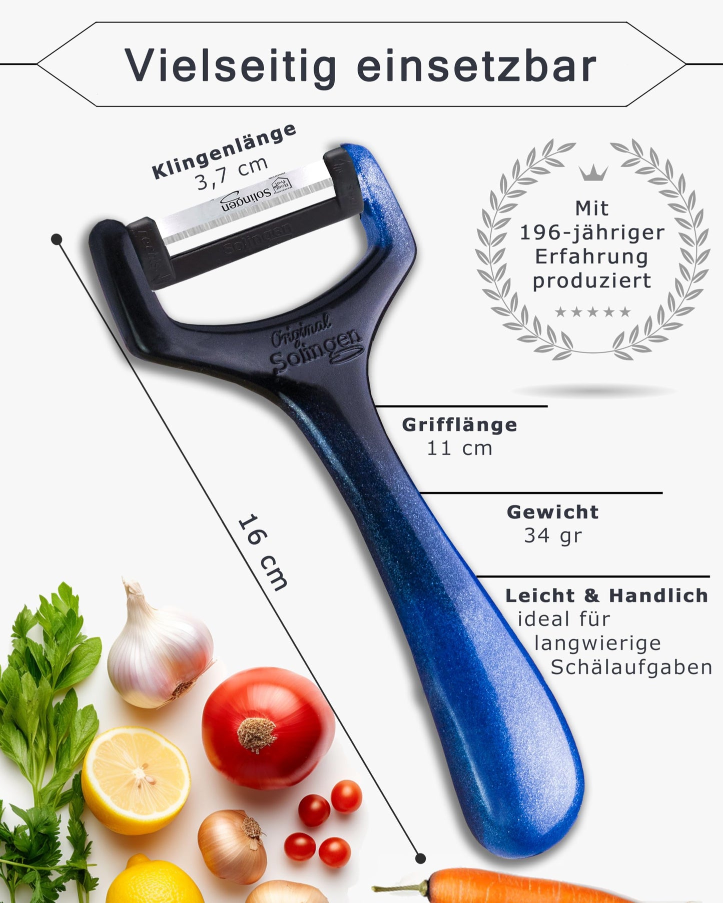 Edelbach Solingen | 2x Sparschäler Messerset | Deutsche extrem scharfe Schäler, Kartoffelschäler, Gemüseschäler, Spargelschäler, Schälmesser, Küchenmesser