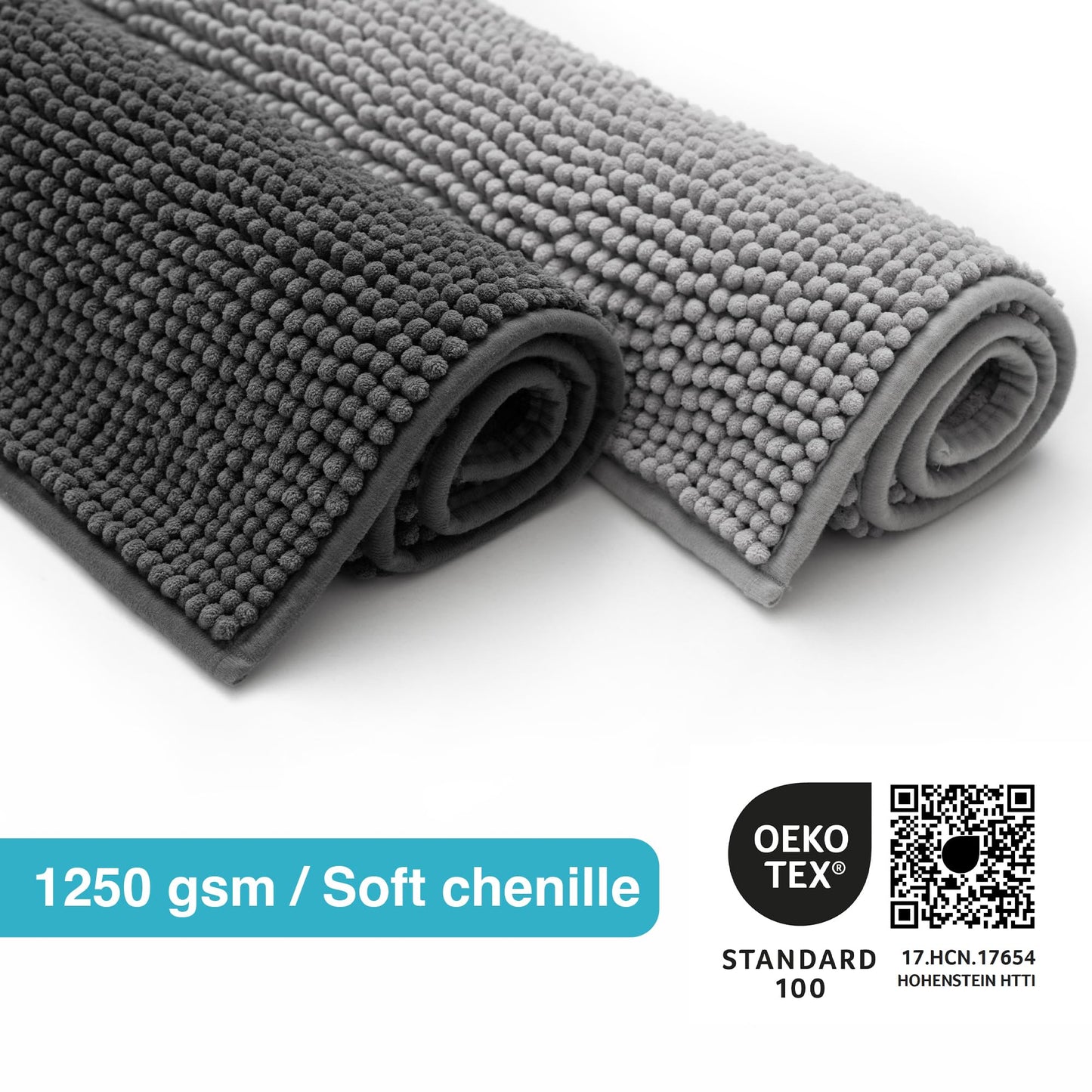 Seamarkt Chenille Badematte rutschfest, weich Badvorleger, saugfähig Duschvorleger für Badezimmer, Waschbare badteppich, 50x80 cm, Anthrazit