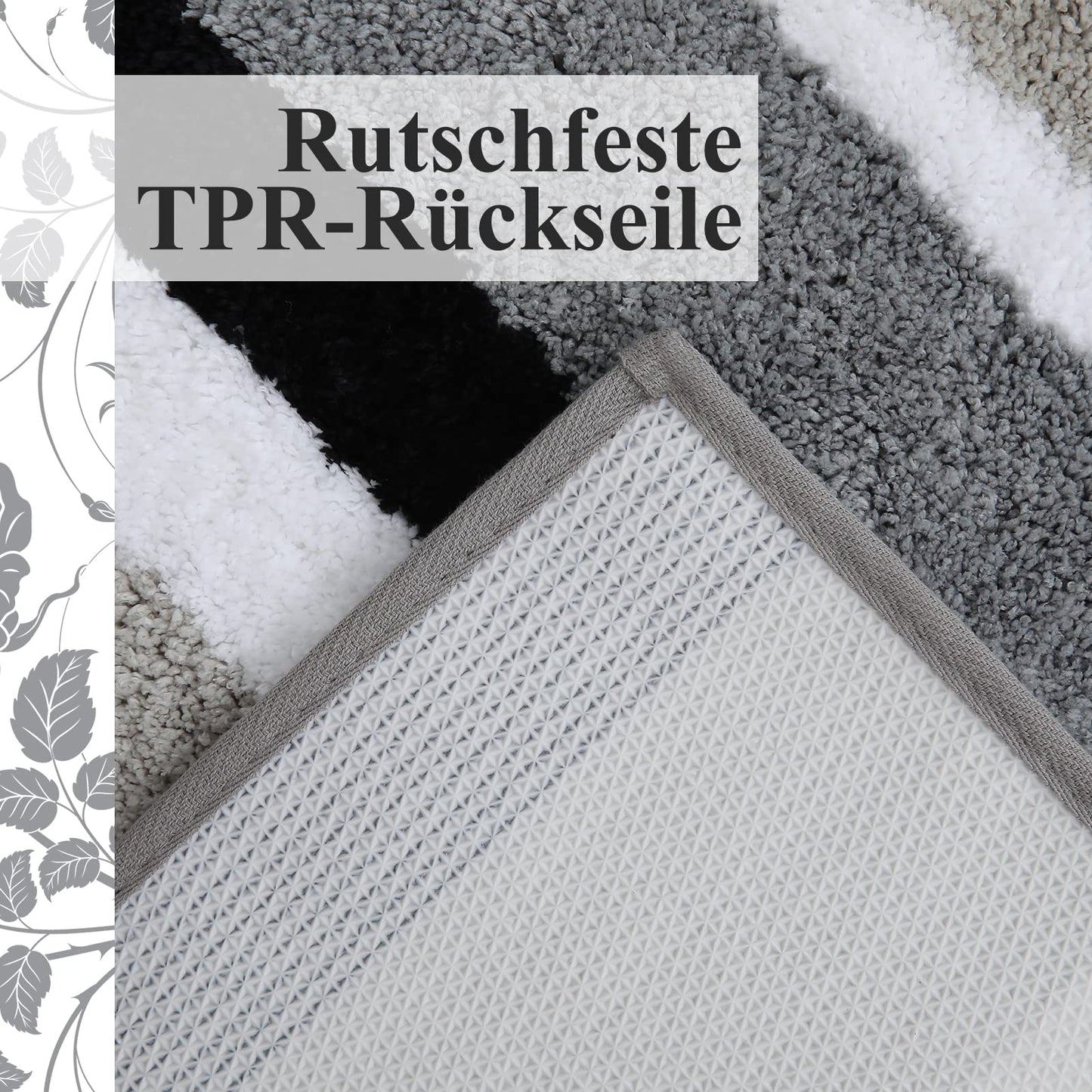 Homaxy rutschfest Badezimmerteppich Weich Hochflor Mikrofaser Badematte Saugfähige Badteppiche Waschbar Badvorleger – 40 x 120 cm, Schwarz/Grau